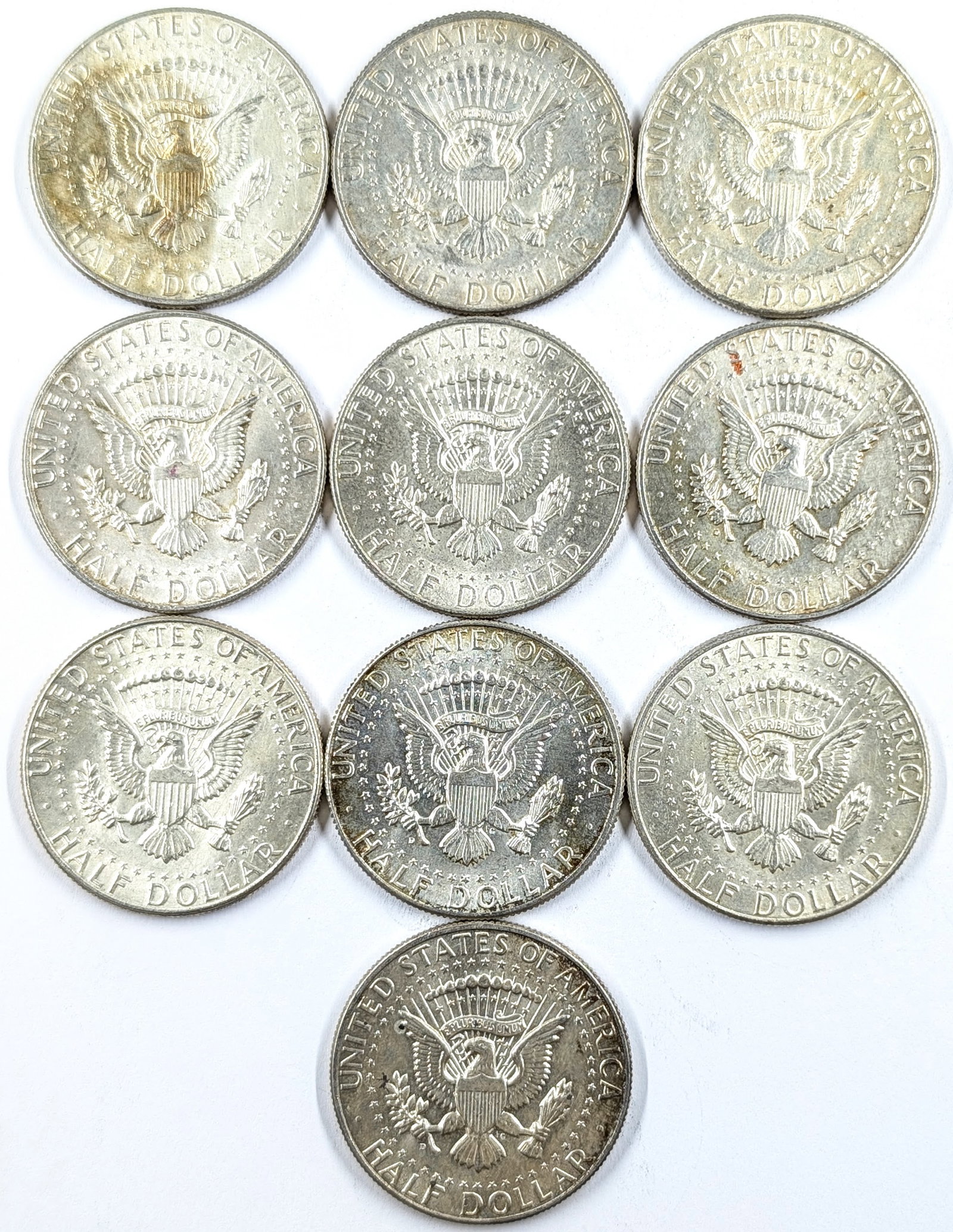 Lot of 10 Silver 1964 John F Kennedy Half Dollars - 2