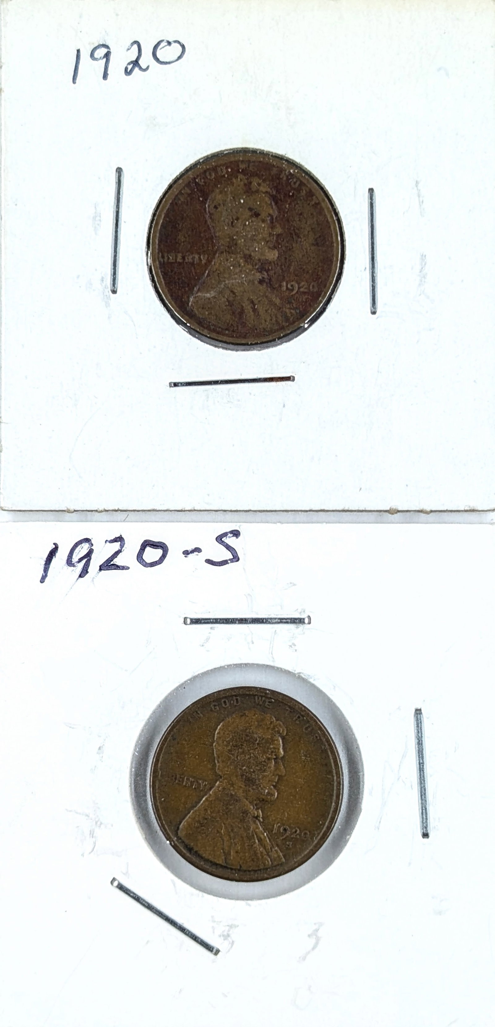 Lot of 2 Wheat Cents- 1920 S/P: Coin