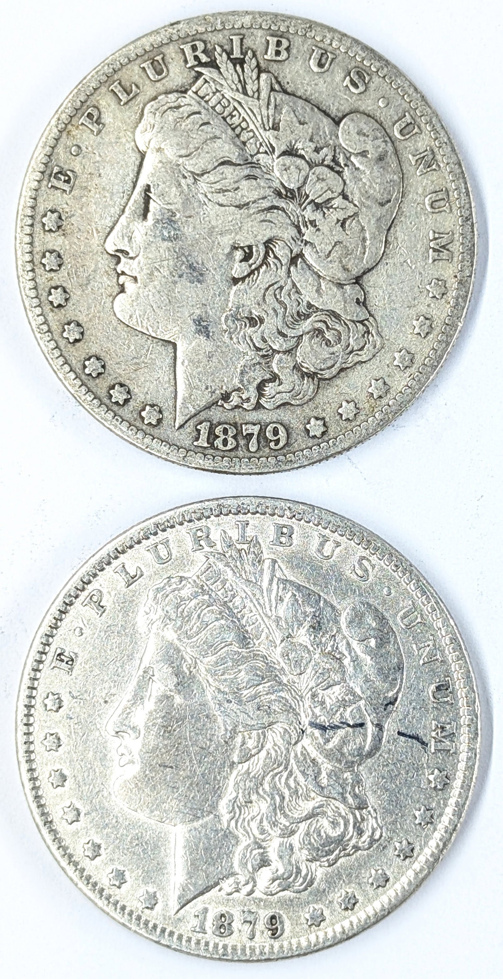 Lot of 2 Morgan Silver Dollars- 1879 S/P: Silver