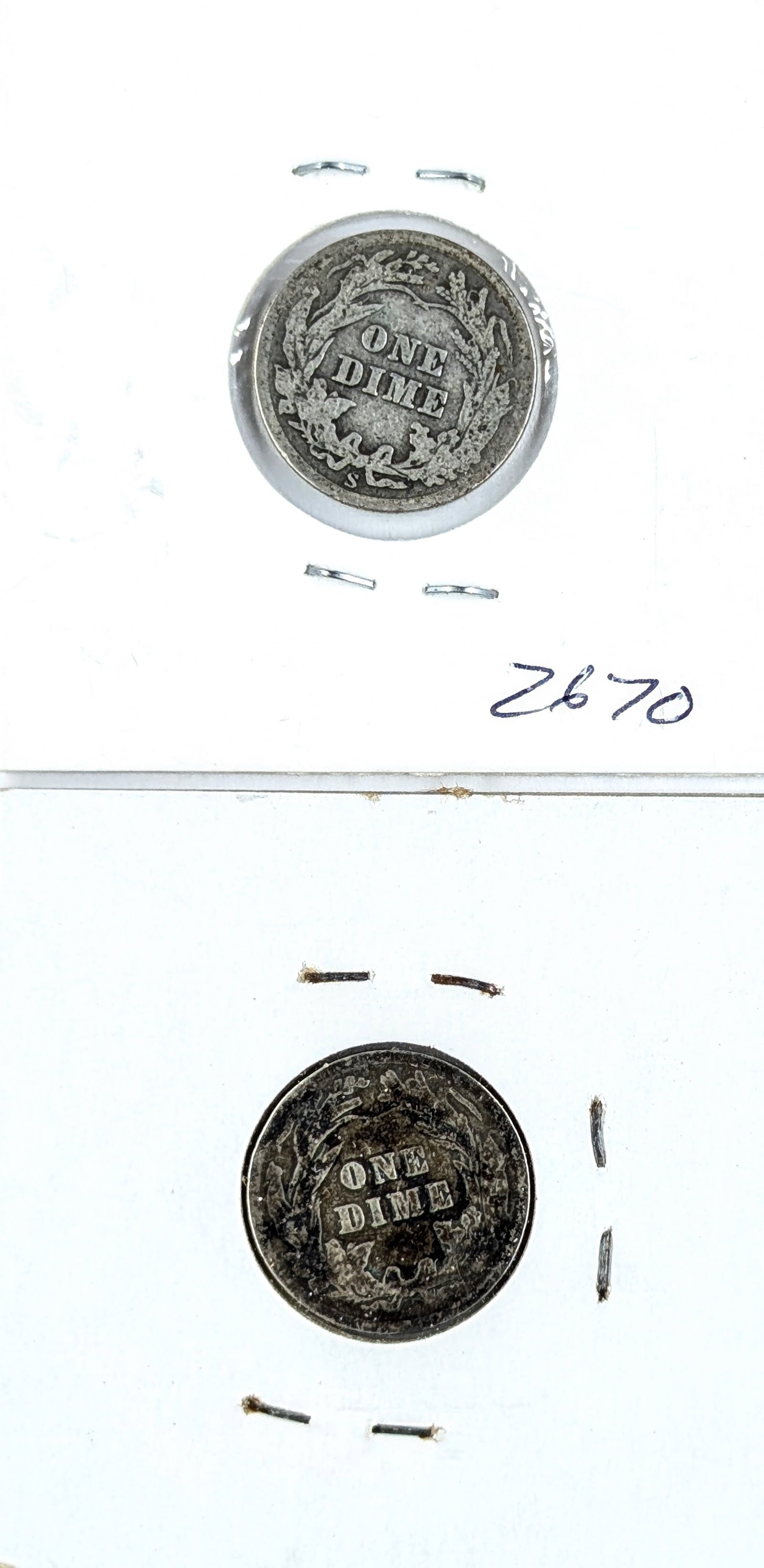 Lot of 2 Silver Barber Dimes- 1906-S, 1908 - 2