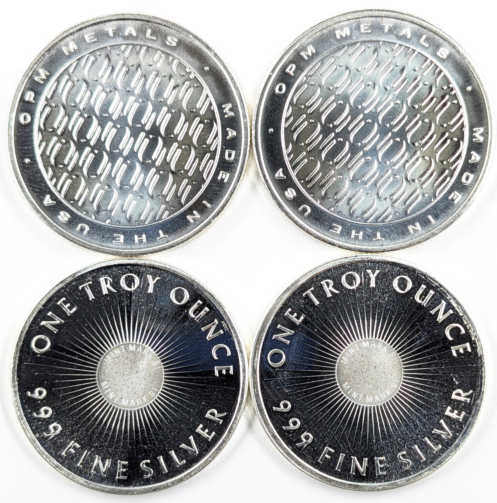 Lot of 4- 1 Ounce Fine .999 Silver Rounds OPM Metals, Sunshine Minting - 2