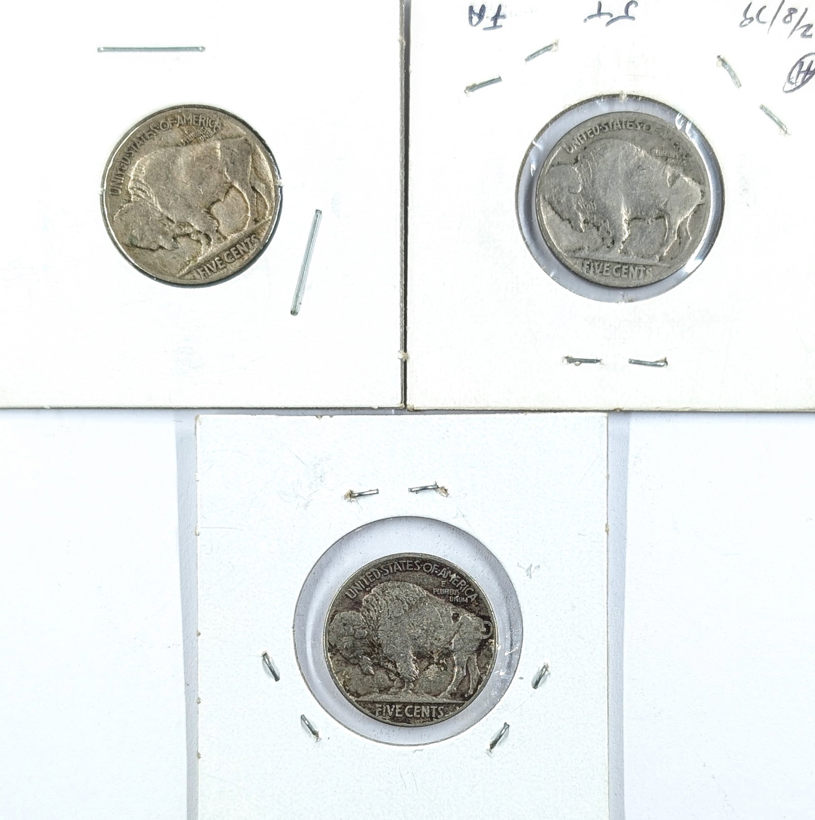 Lot of 3 Buffalo Head Nickels- 1927, 1928, 1929 - 2