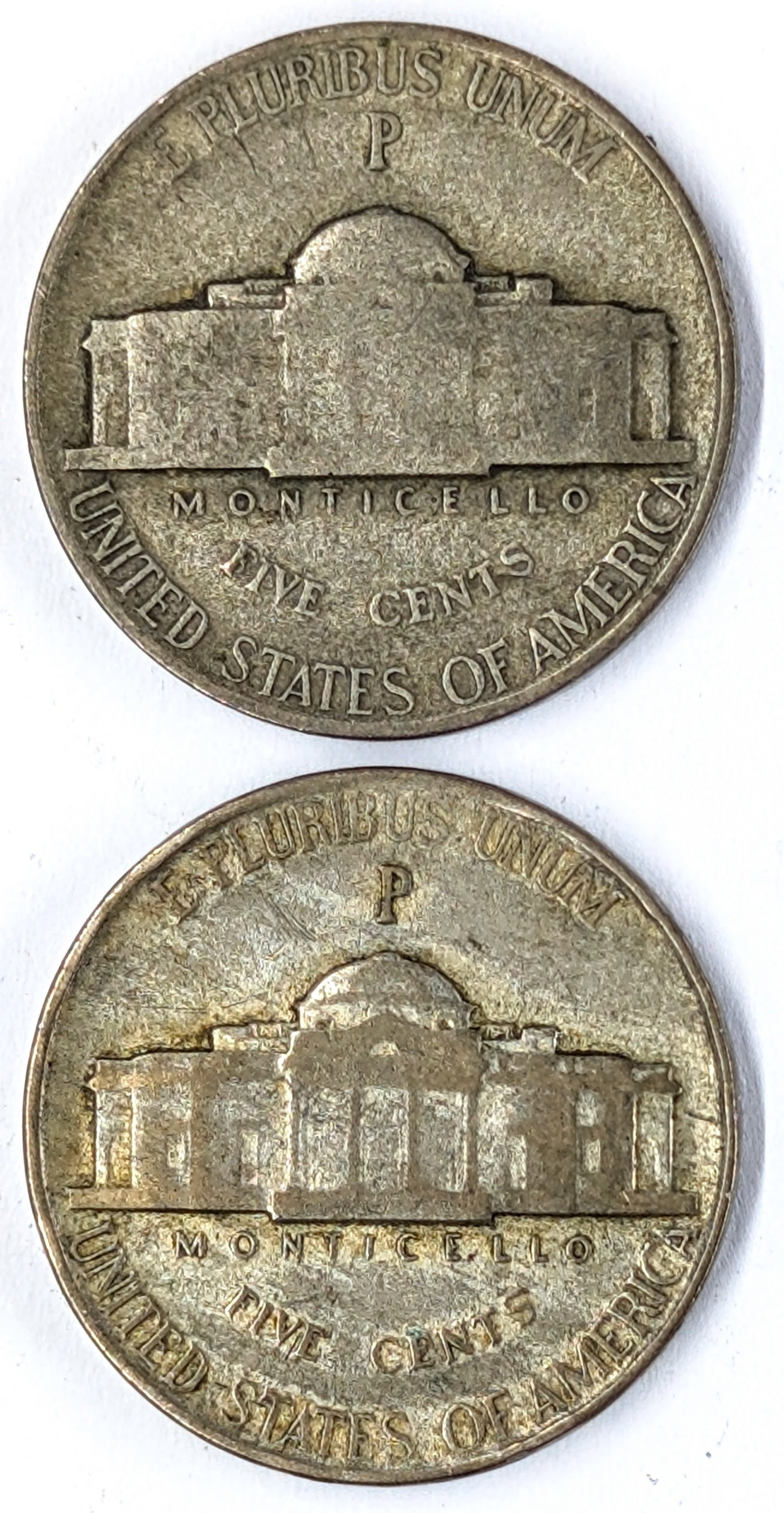 Lot of 2 Silver War Nickels - 1942, 1943 - 2