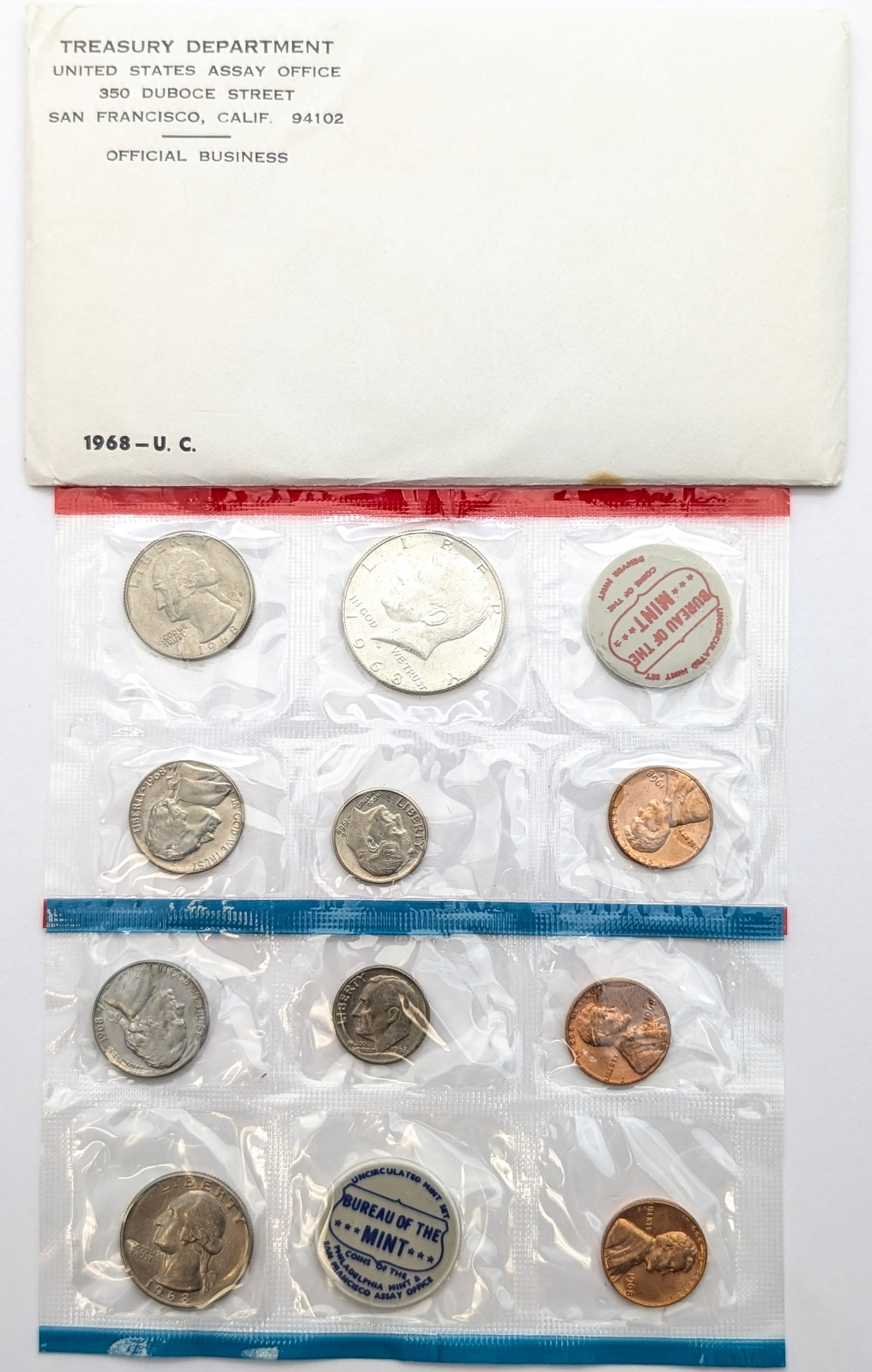 1968 US Mint Uncirculated Coin Set w/ Silver JFK Half: 40% Silver