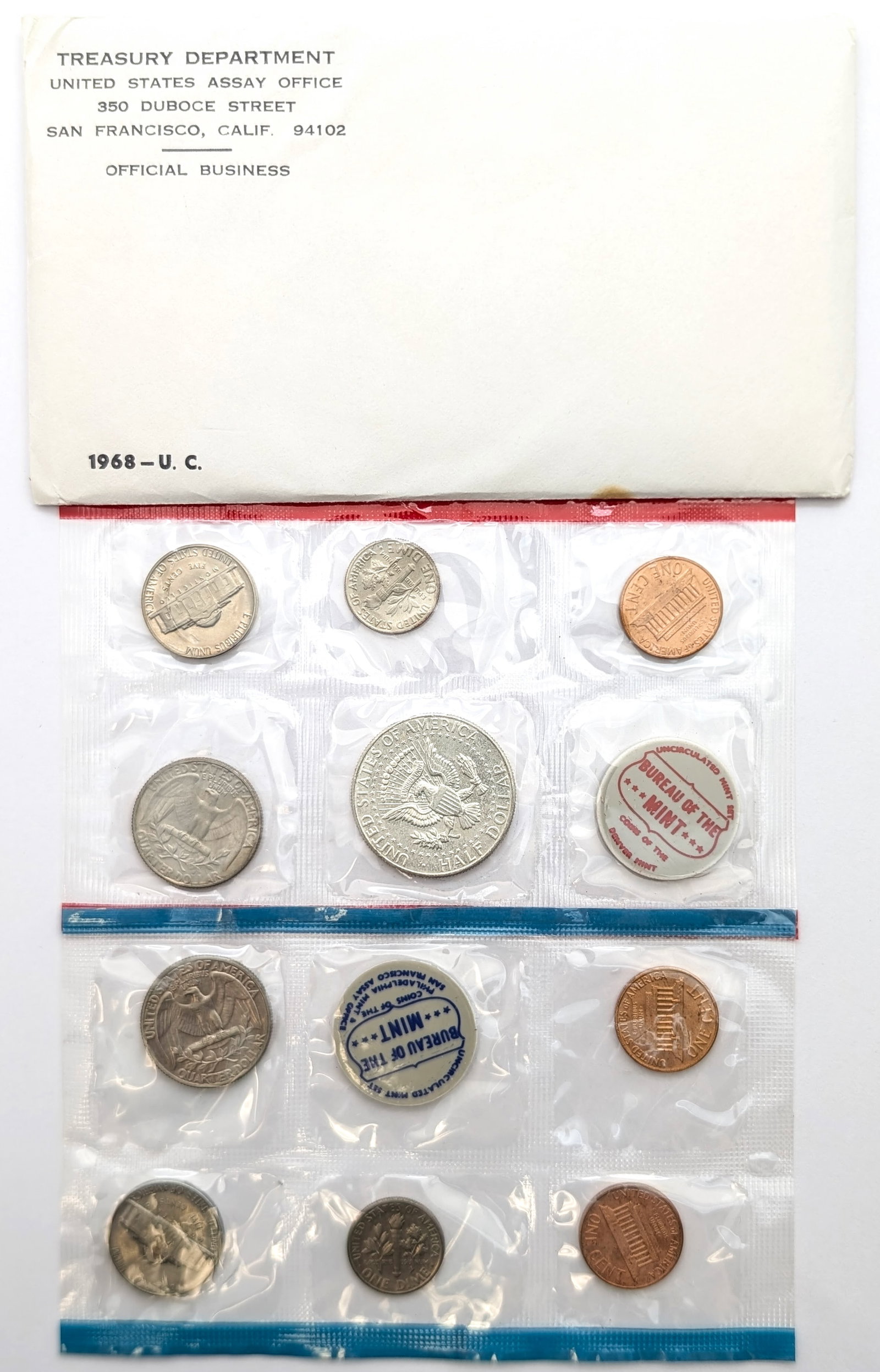 1968 US Mint Uncirculated Coin Set w/ Silver JFK Half - 2