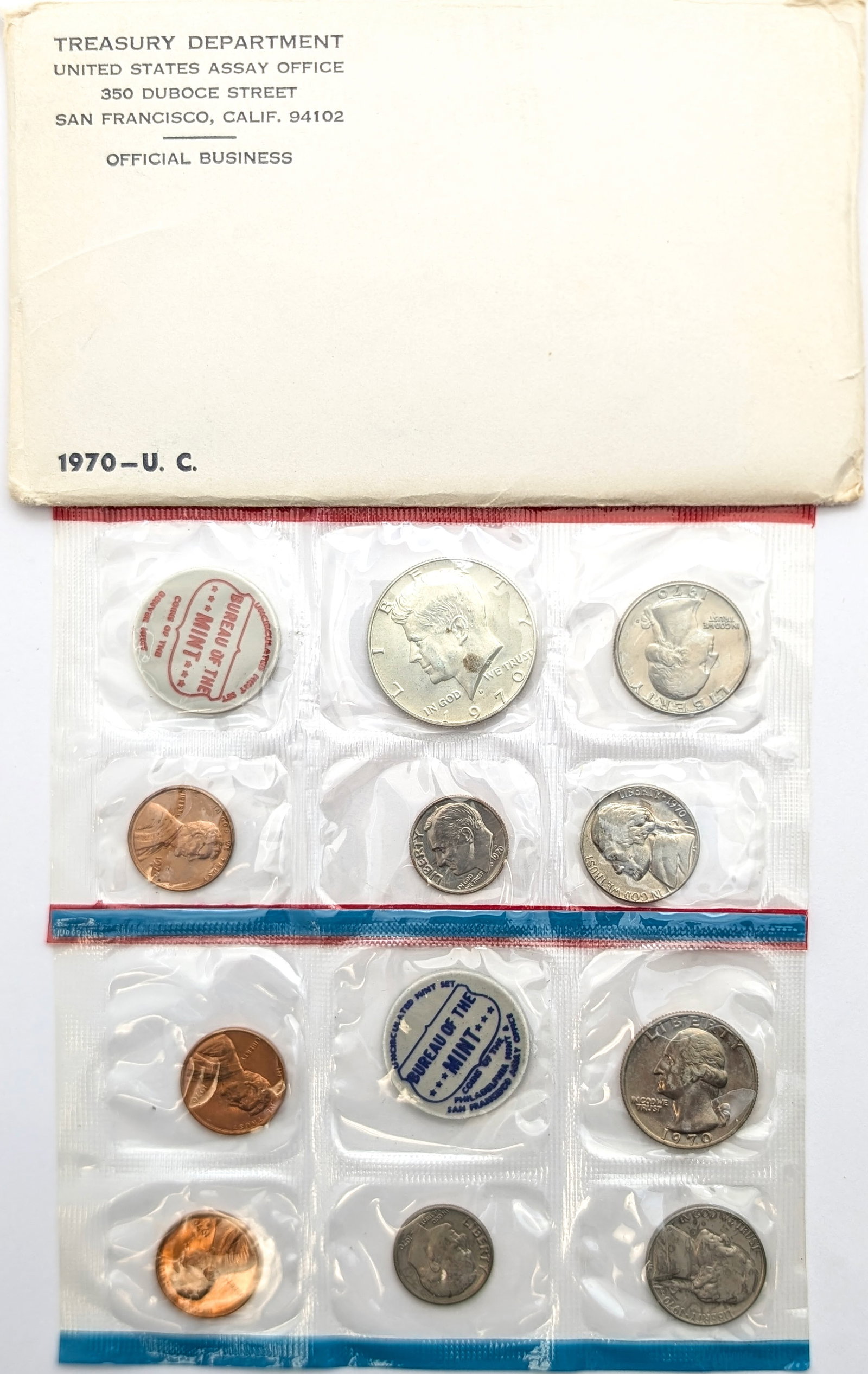 1970 US Mint Uncirculated Coin Set w/ Silver JFK Half: 40% Silver