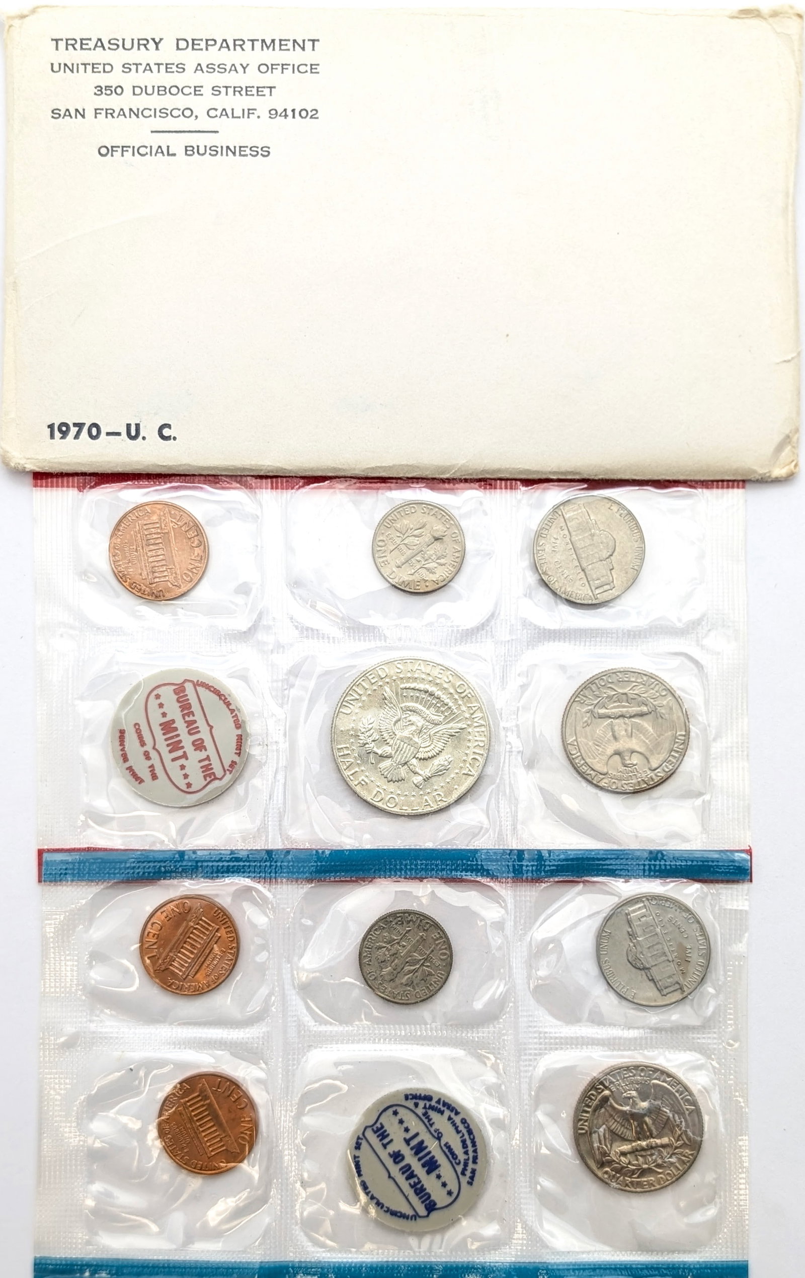 1970 US Mint Uncirculated Coin Set w/ Silver JFK Half - 2