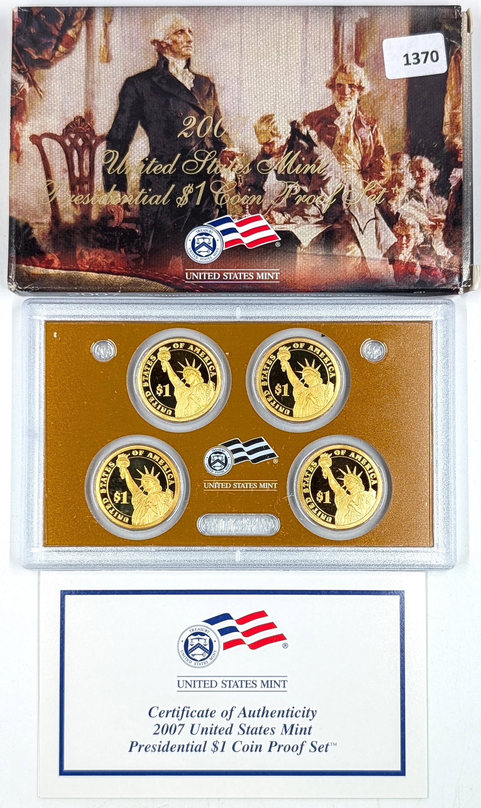 2007 US Mint Presidential $1 Coin Proof Set w/ Washington, Adams, Jefferson, Madson - 2