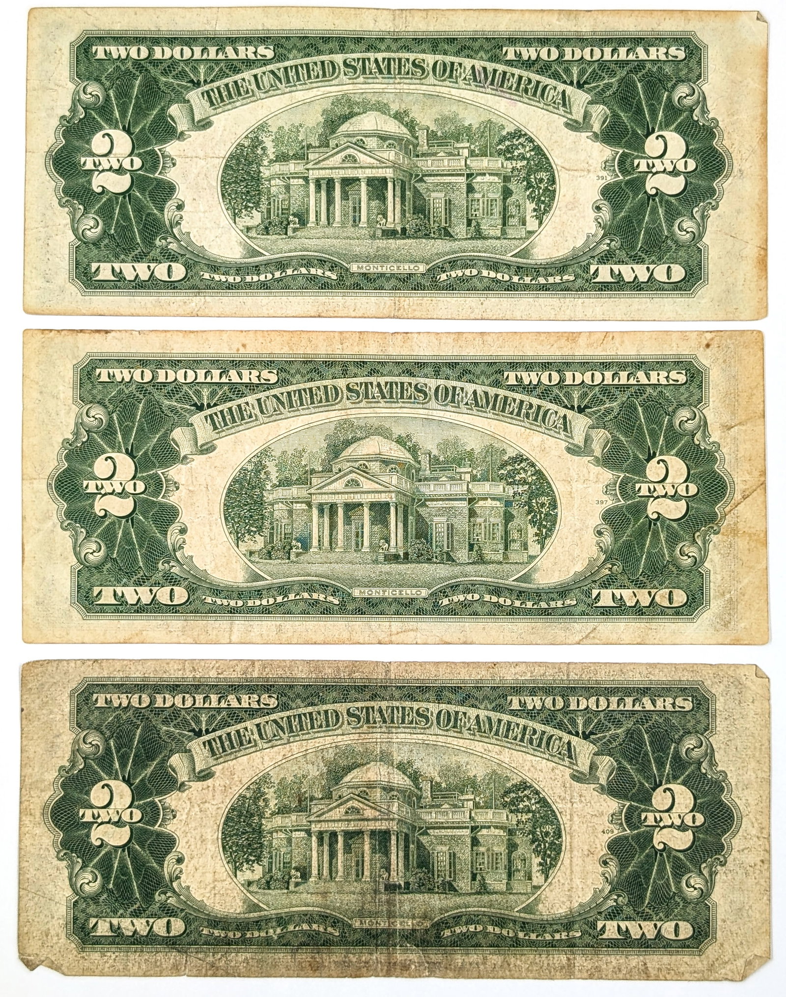 Lot of 3- 1953 $2 Notes - Red Seals - 2