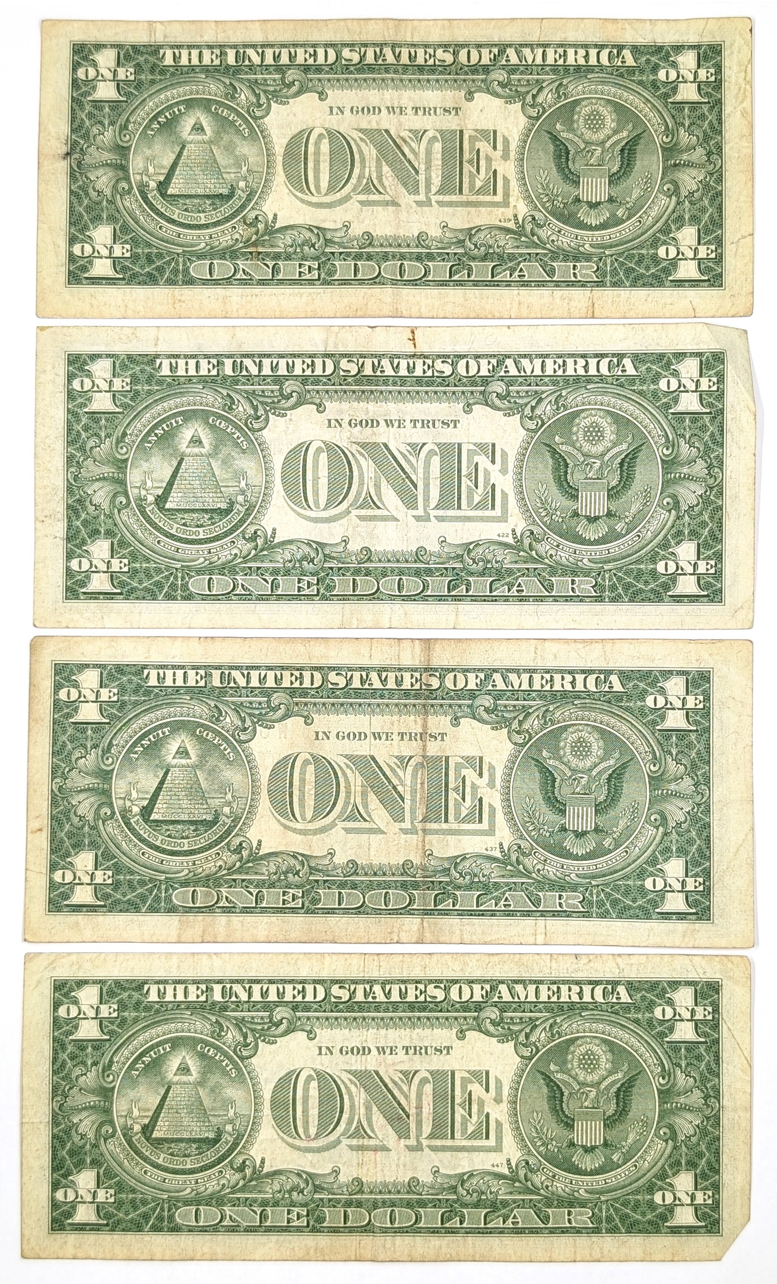 Lot of 4 -1957 B $1 Notes - Silver Certificates - 2
