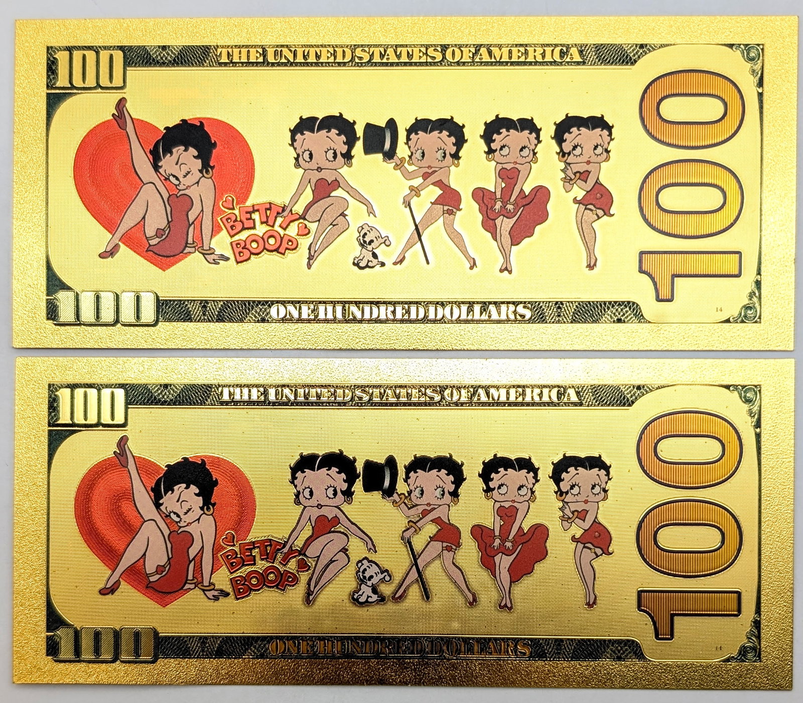 Lot of 2 Betty Boop Gold foils $100 design - 2