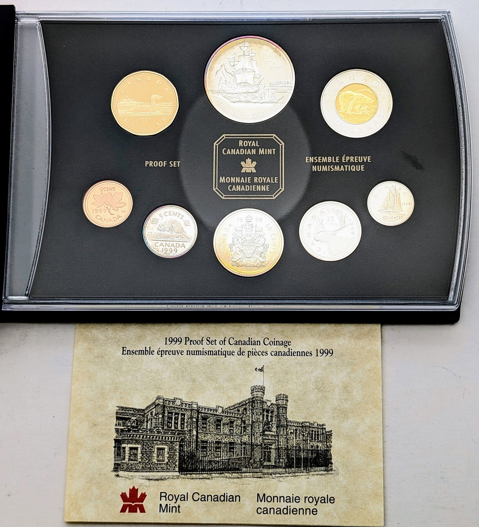 1999 Silver Royal Canadian Mint Proof Set w/ Silver Dollar, Half, Quarter, Dime & Nickel: 92.5% Silver Some Toned