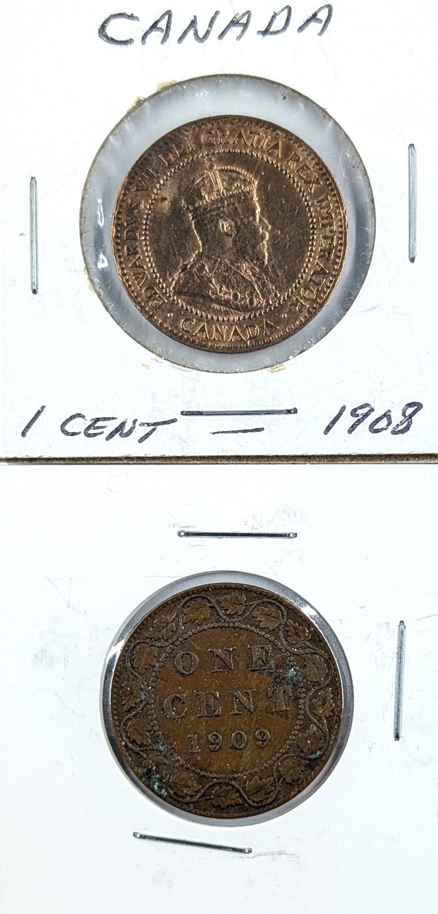 Lot of 2 Canadian Large Cents- 1908, 1909 (1 of 2)