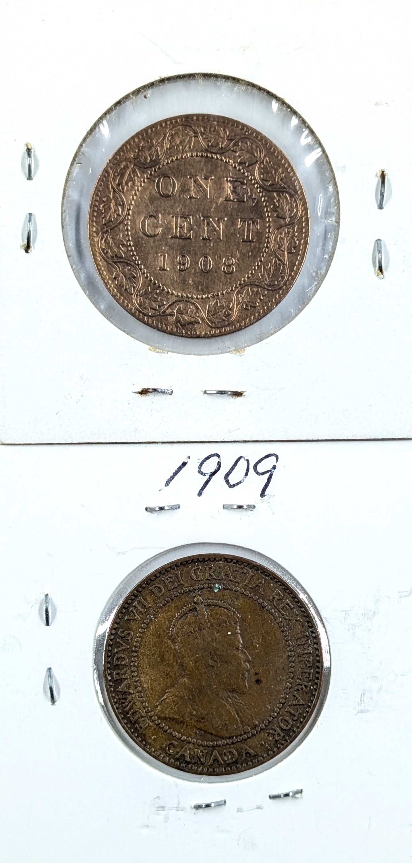 Lot of 2 Canadian Large Cents- 1908, 1909 - 2