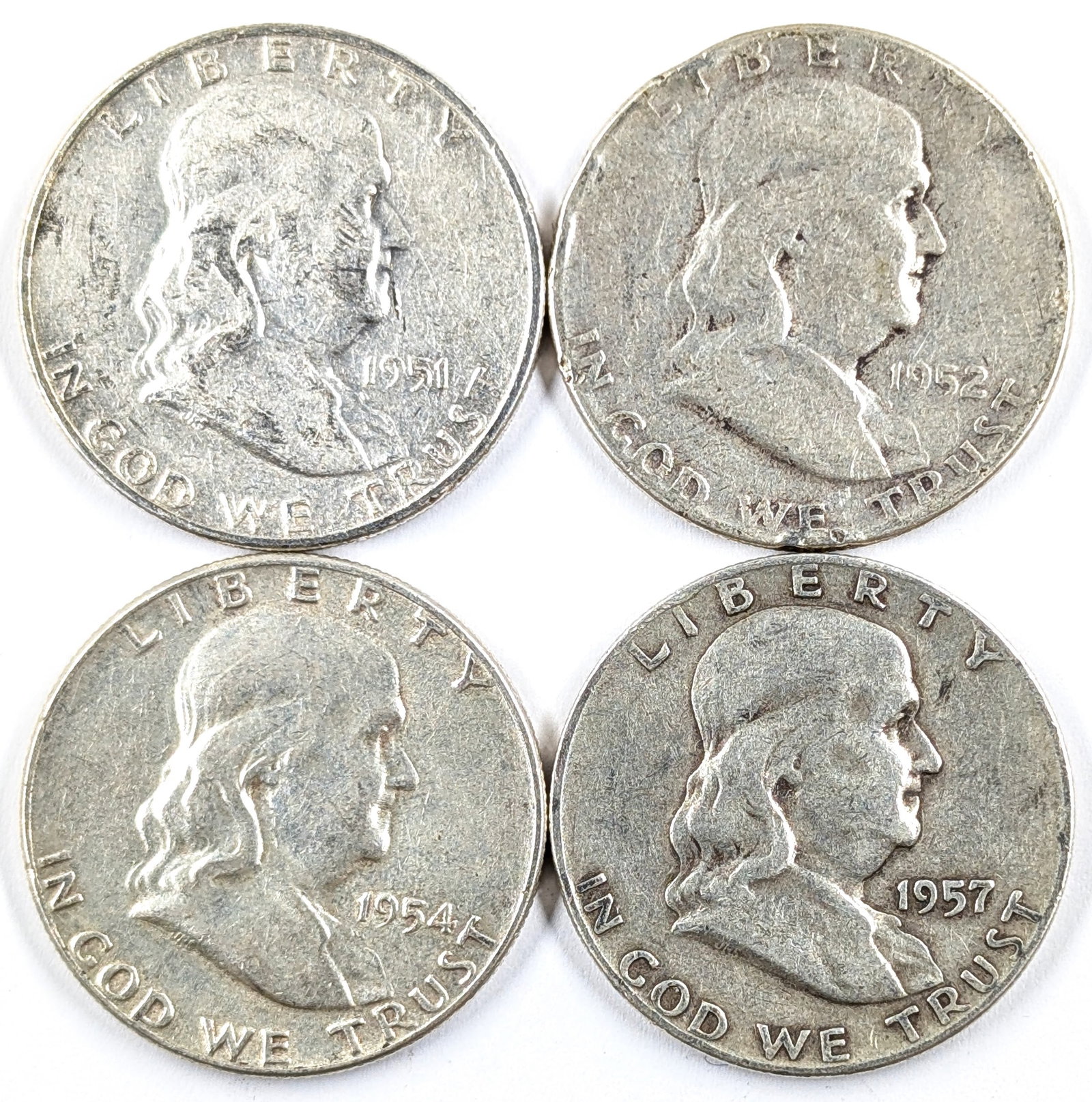 Lot of 4 Silver Franklin Half Dollars- 1951-1957 (1 of 2)