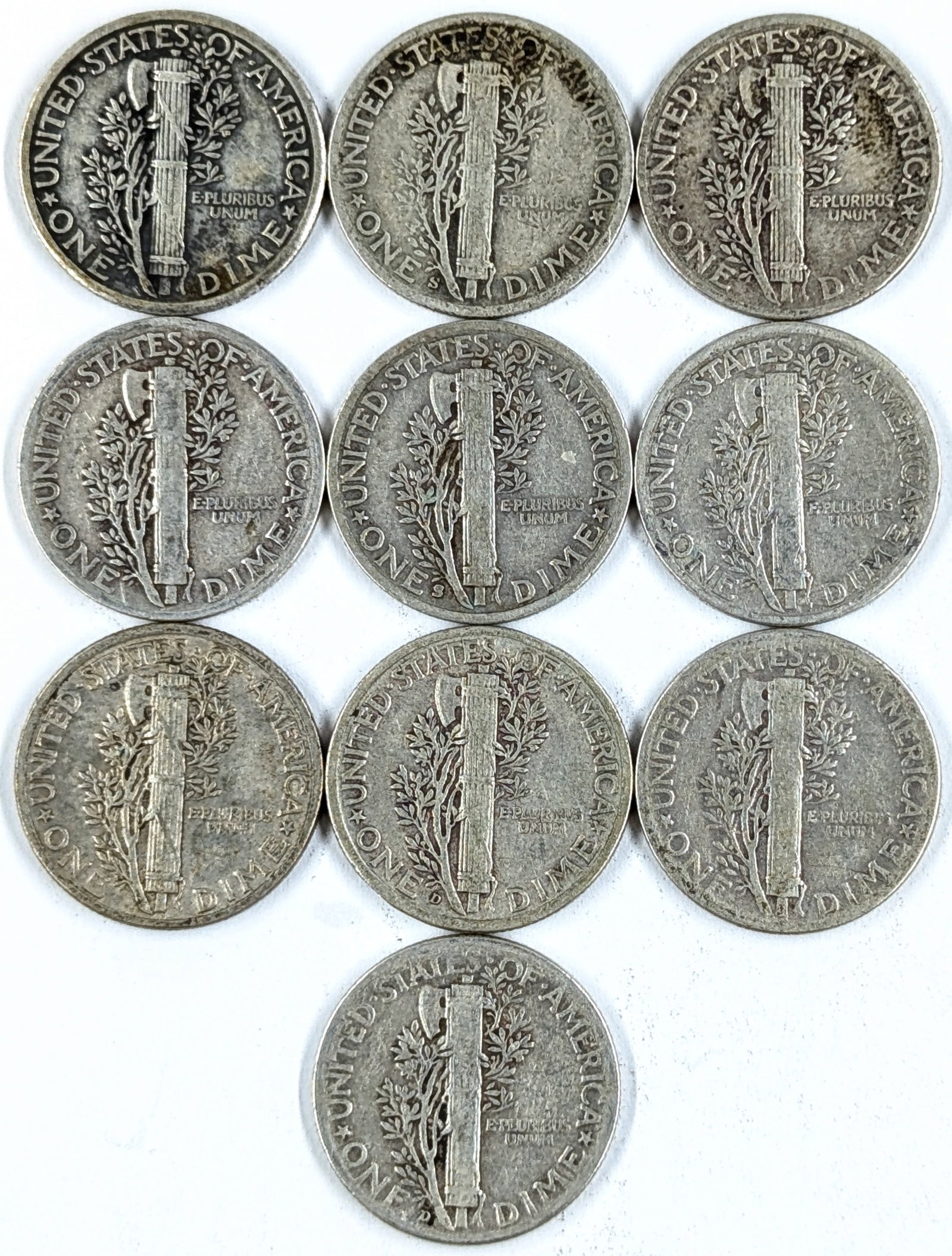 Lot of 10 Silver Mercury Dimes- 1934-1945 - 2