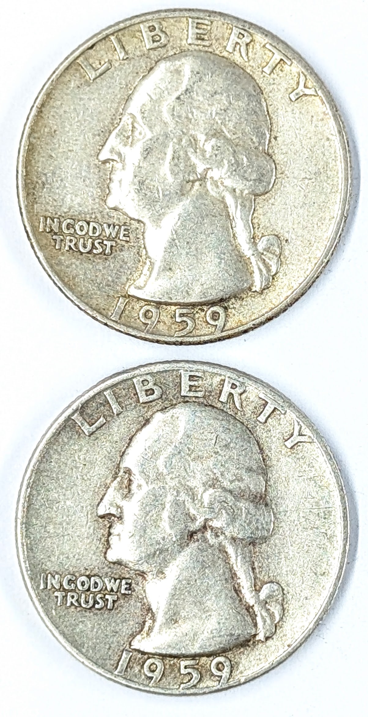 Lot of 2 Silver Washington Quarters- 1959 P/D: Silver