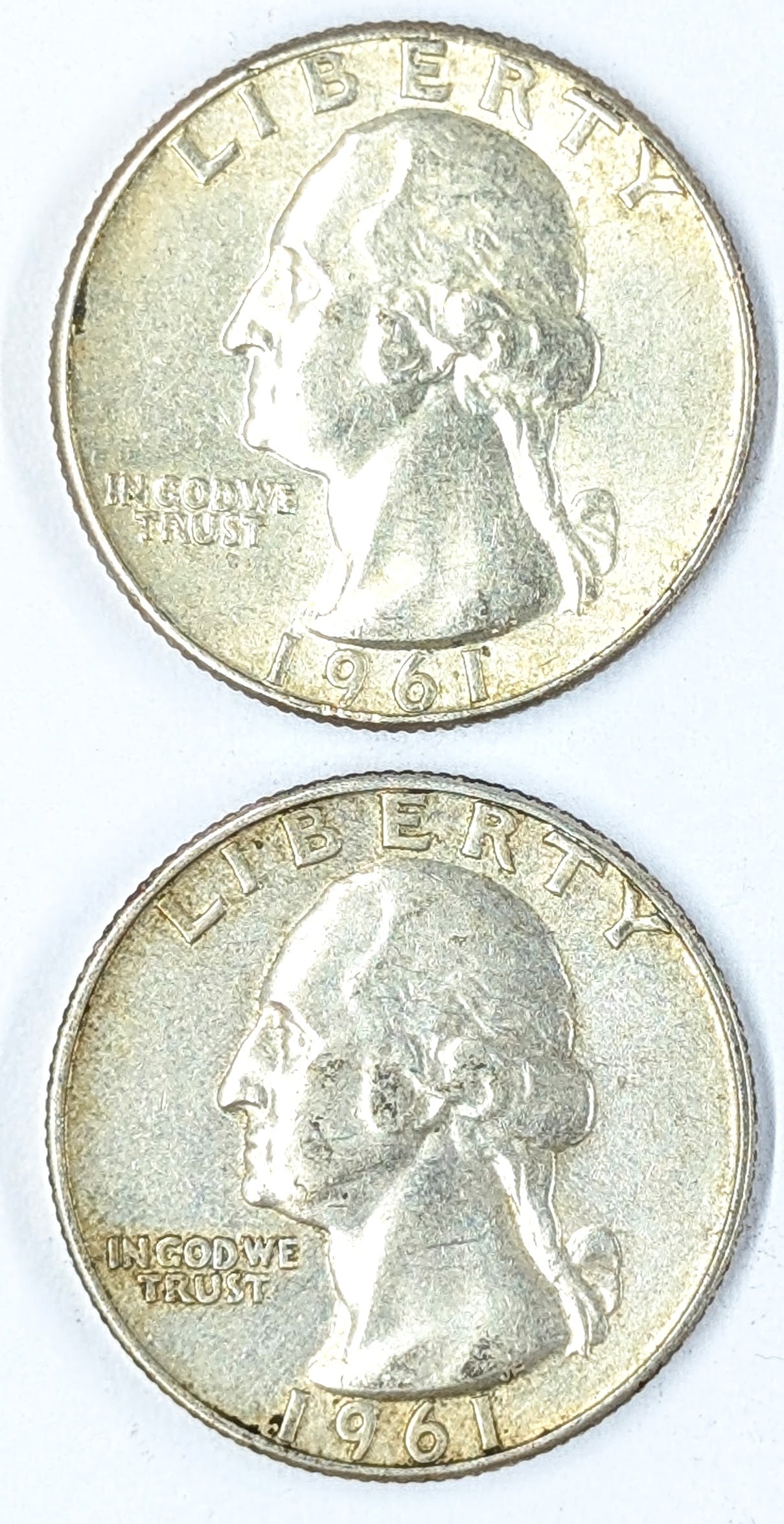 Lot of 2 Silver Washington Quarters- 1961 P/D: Silver