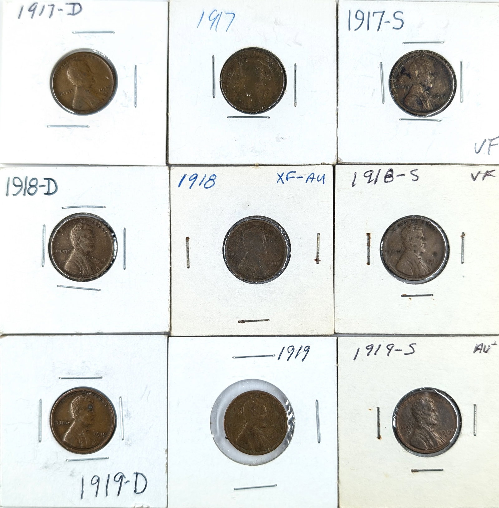 Lot of 9 Wheat Cents- 1917-1919: Coin