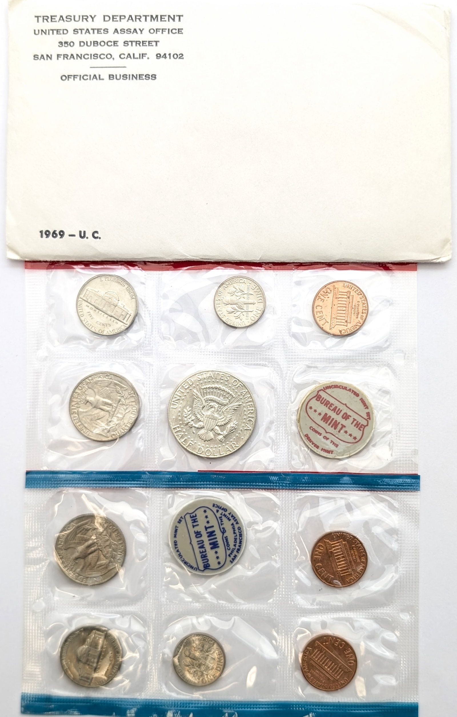 1969 US Mint Uncirculated Coin Set w/ Silver JFK Half - 2