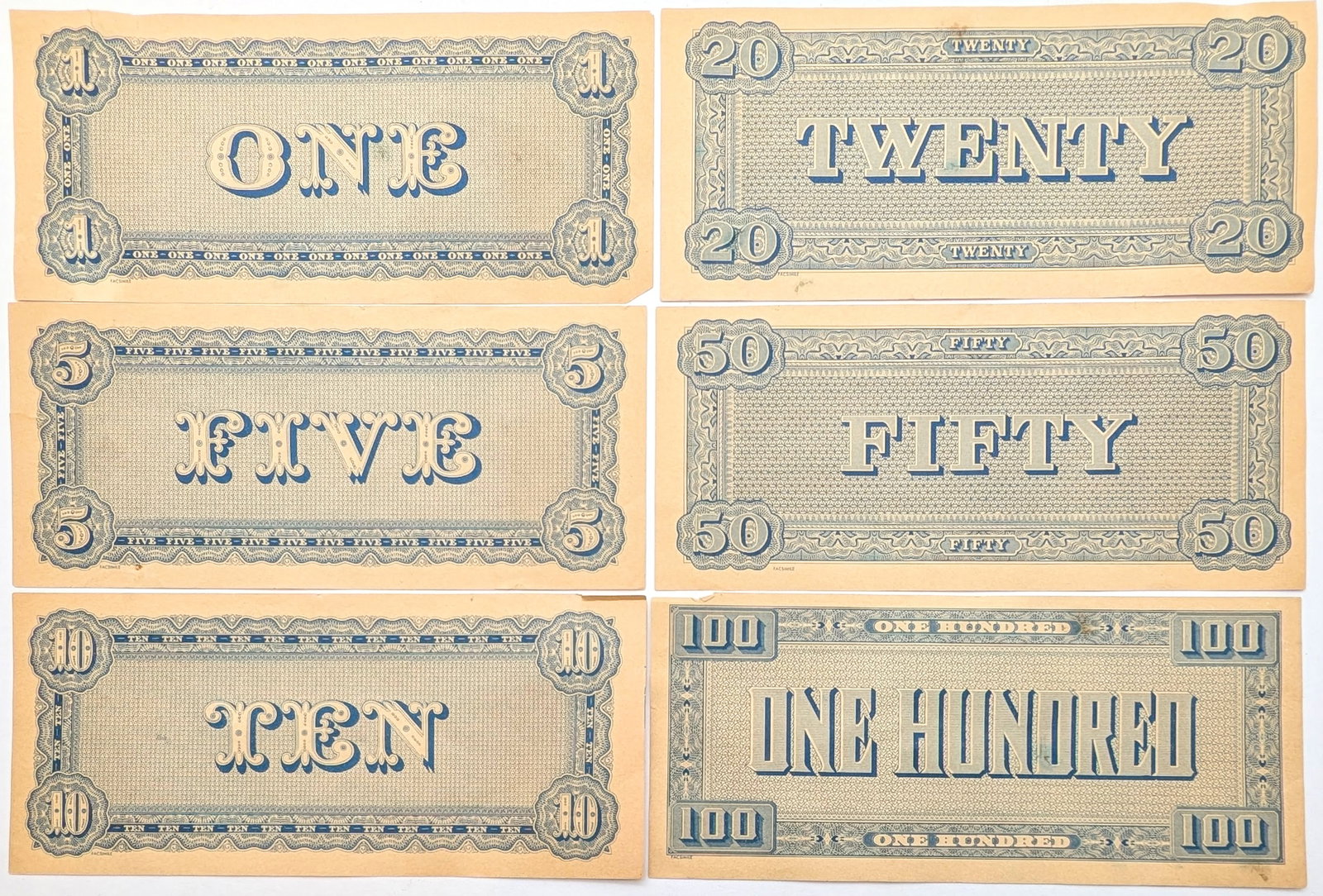 Lot of 6 Replica Confederate States of America Banknotes - 2
