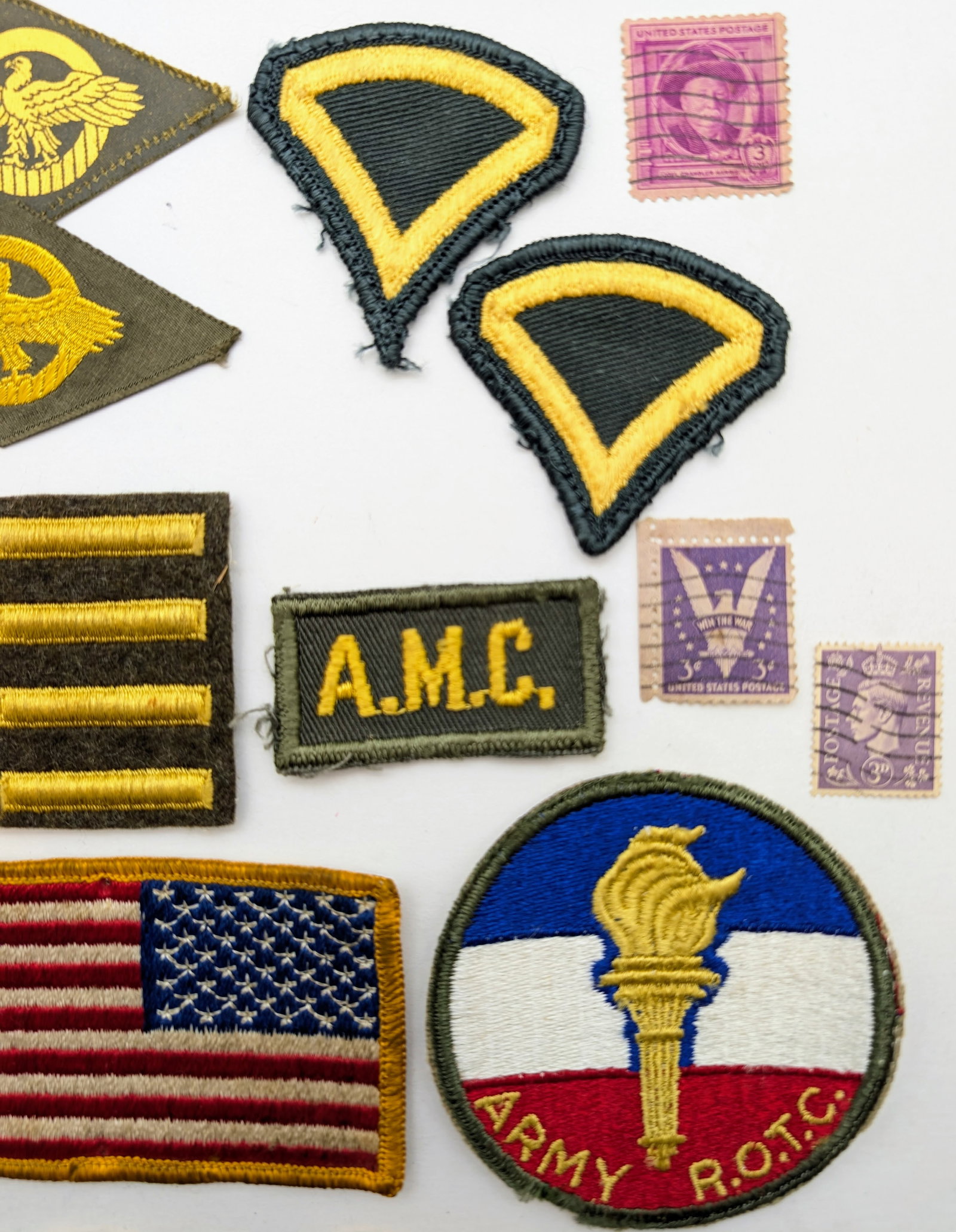 Large Lot of Military Patches, Stamps, Coins, & photo - 3