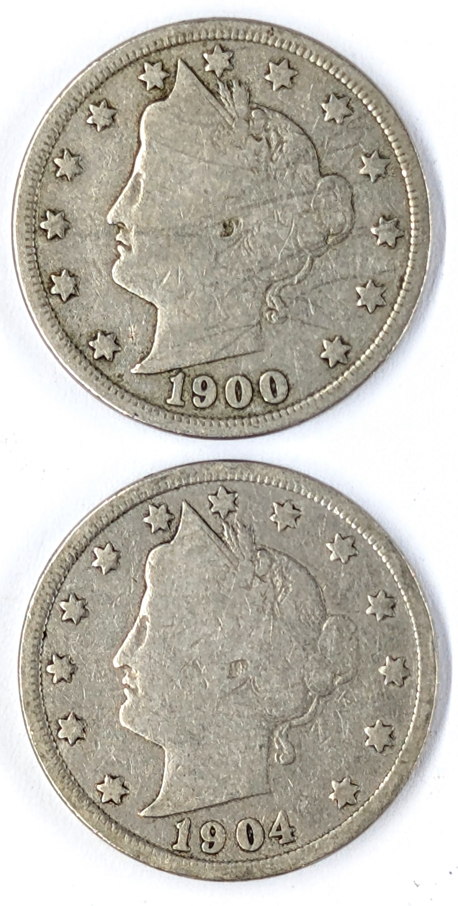 Lot of 2 Liberty V Nickels- 1900, 1904 (1 of 2)