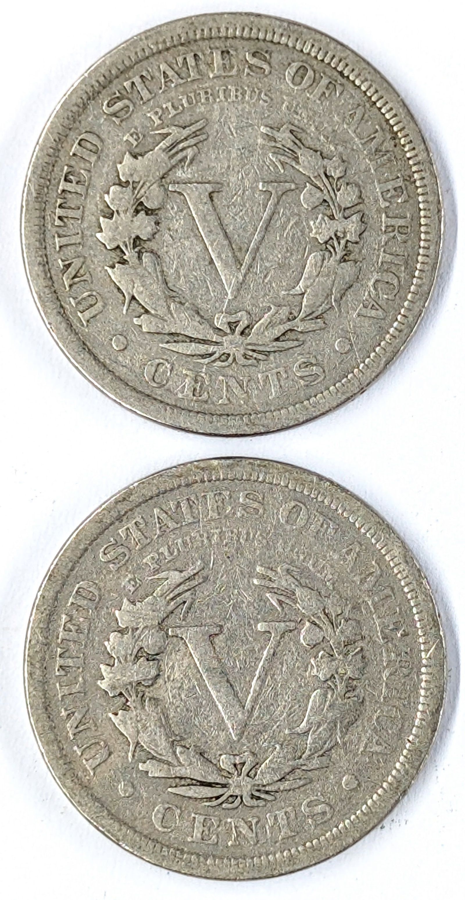 Lot of 2 Liberty V Nickels- 1900, 1904 - 2