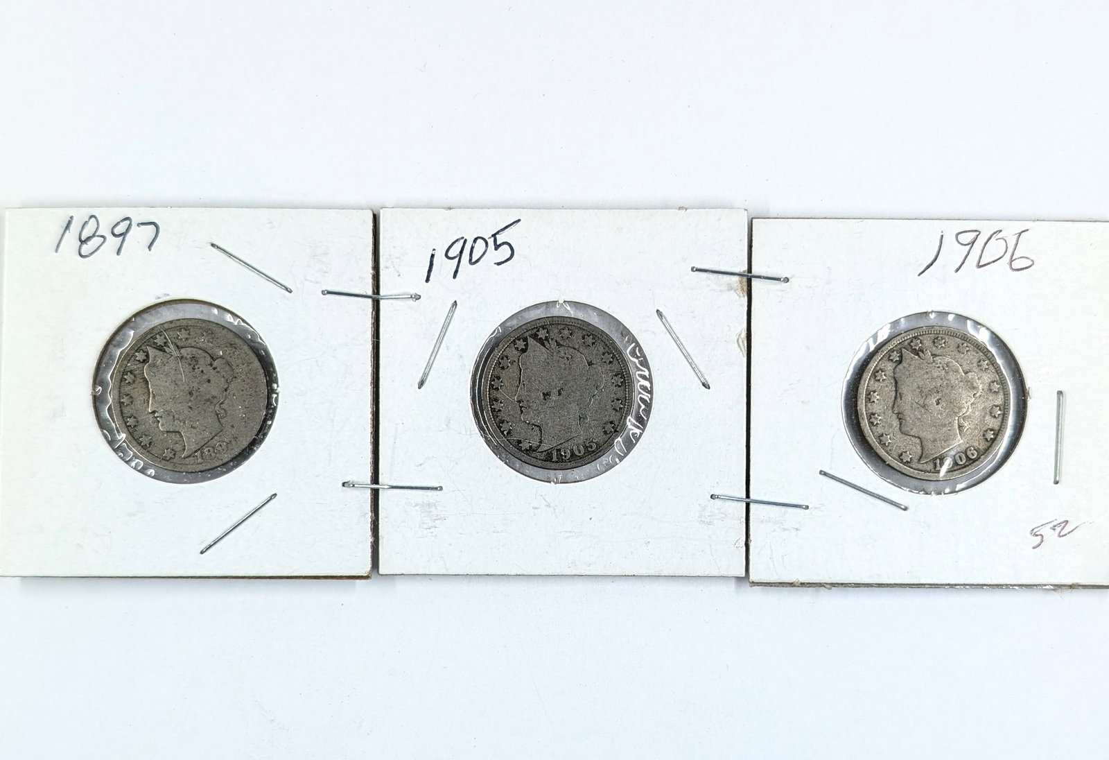 Lot of 3 Liberty V Nickels- 1897, 1905, 1906: Coin