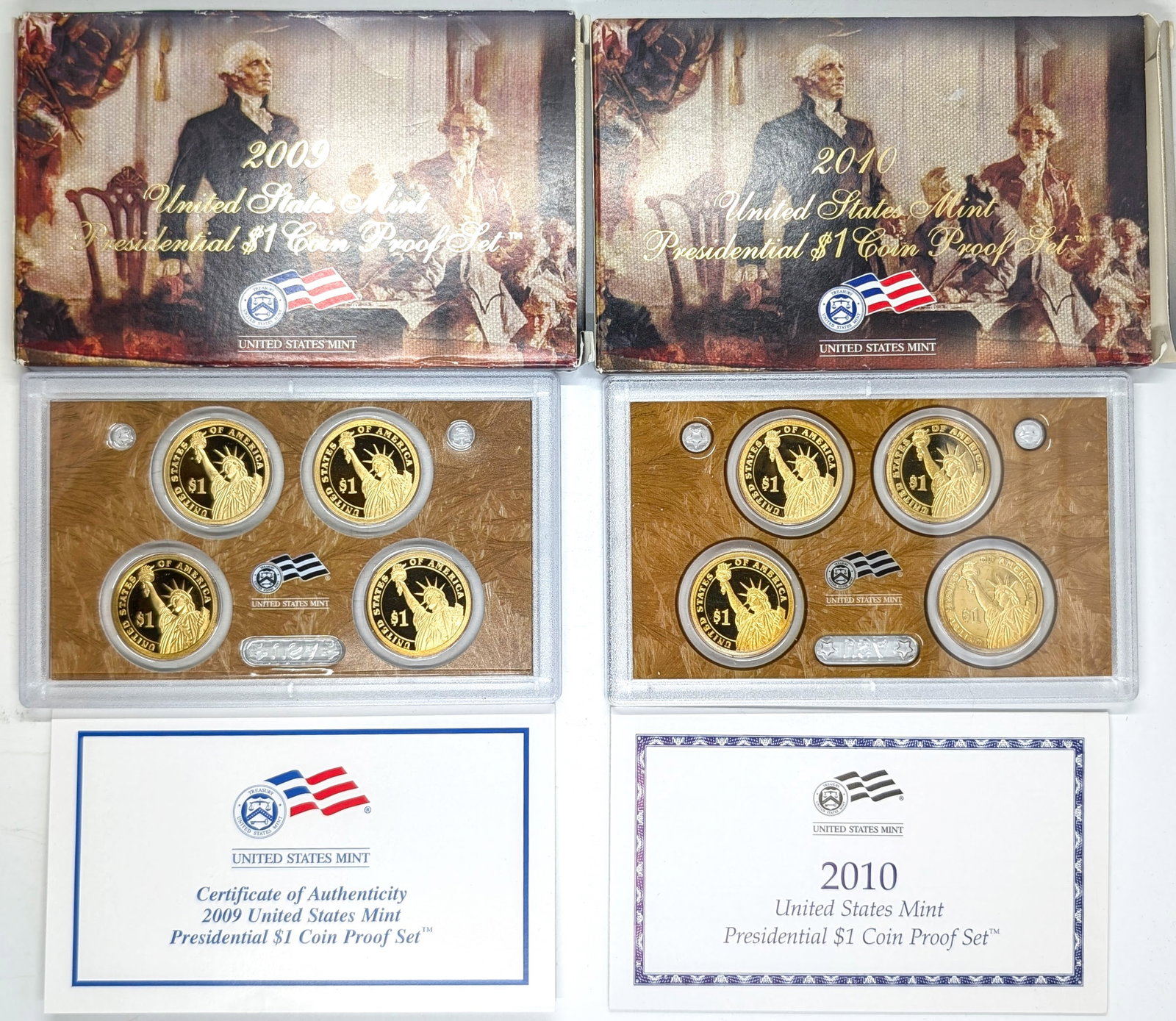 Lot fo 2 US Mint Presidential $1 Coin Proof Sets- 2009, 2010 - 2