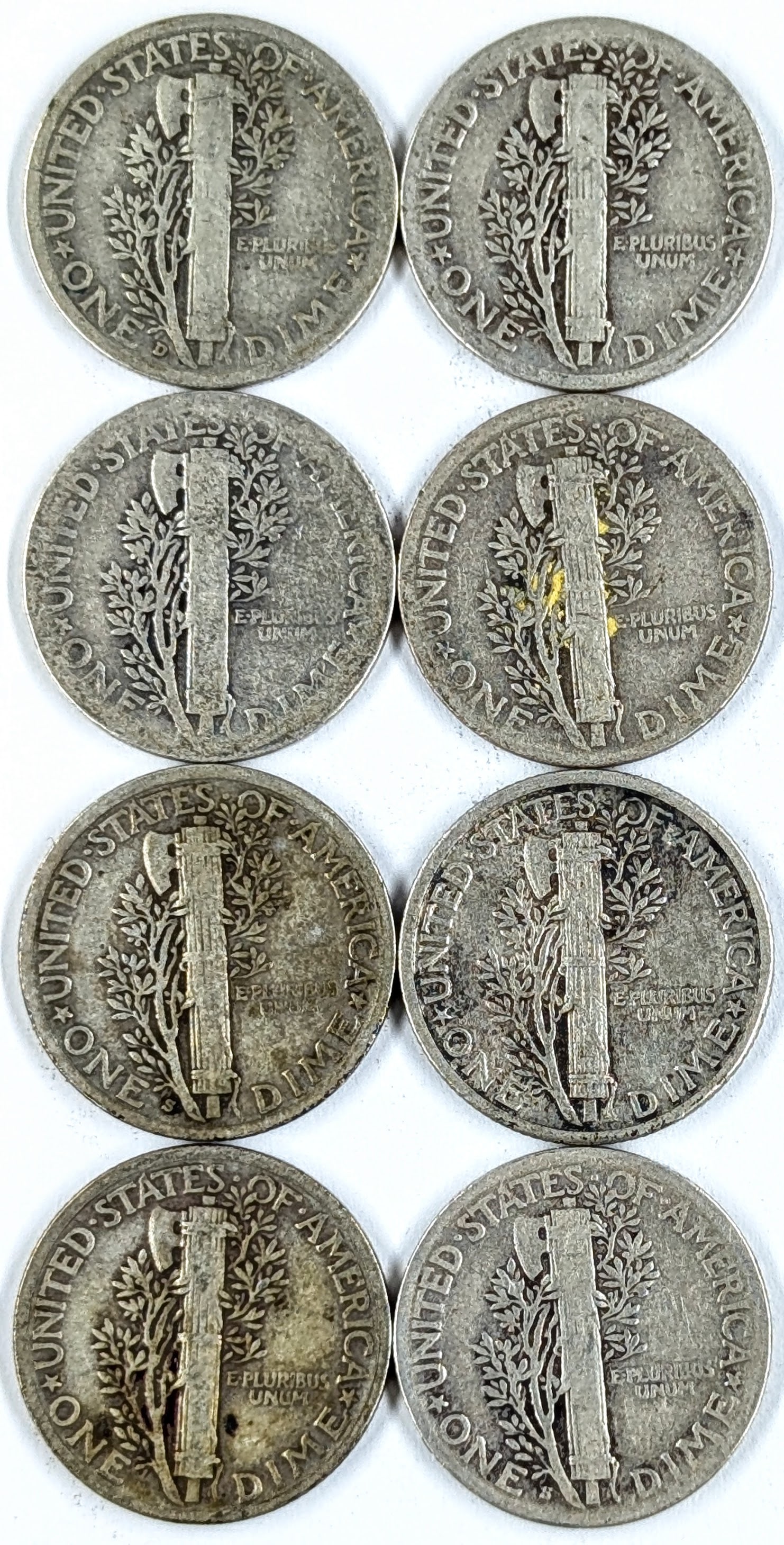 Lot of 8 Silver Mercury Dimes- 1934-1939 - 2