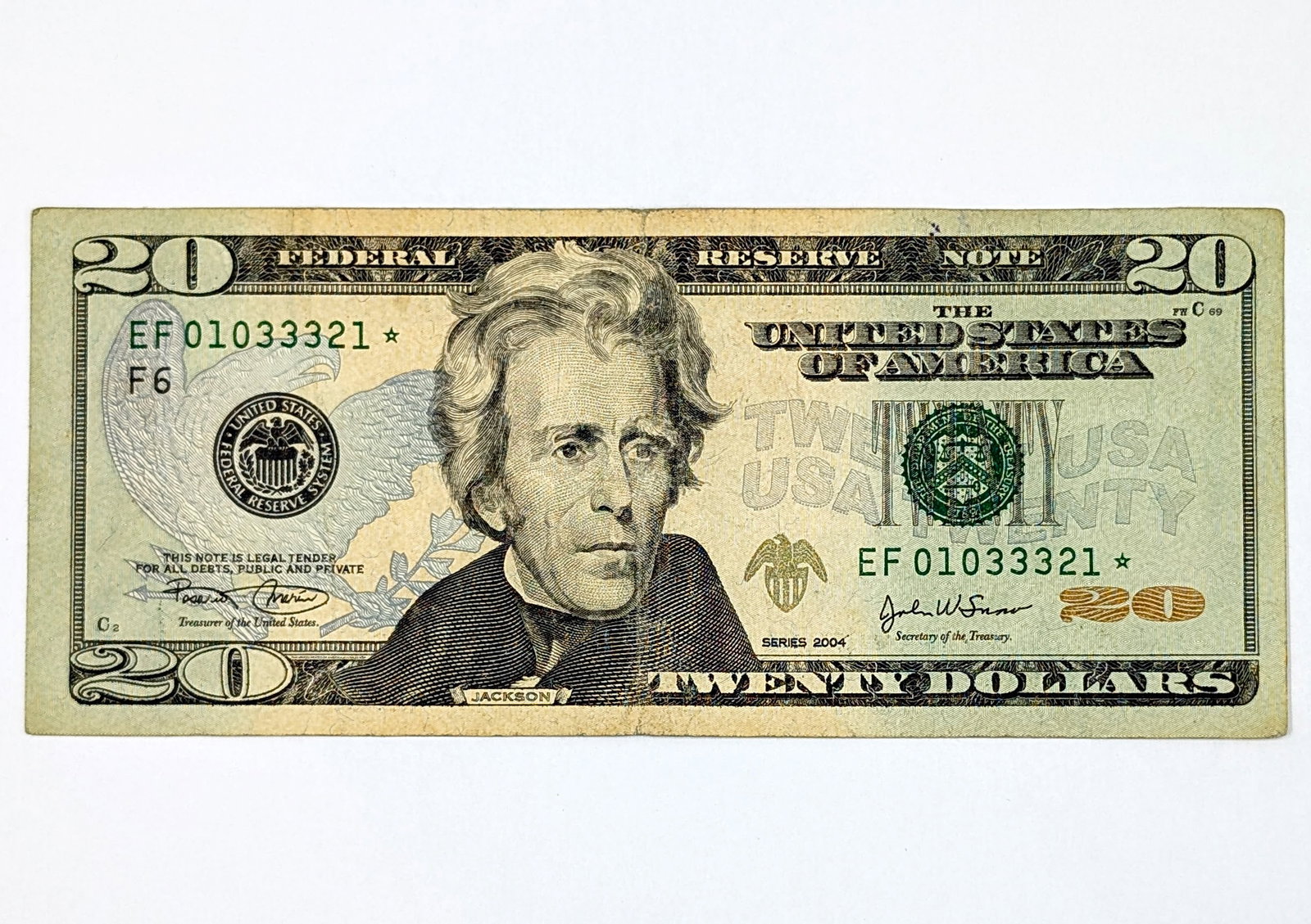 2004 $20 Note - Green Seal- Star Note: Circulated Condition