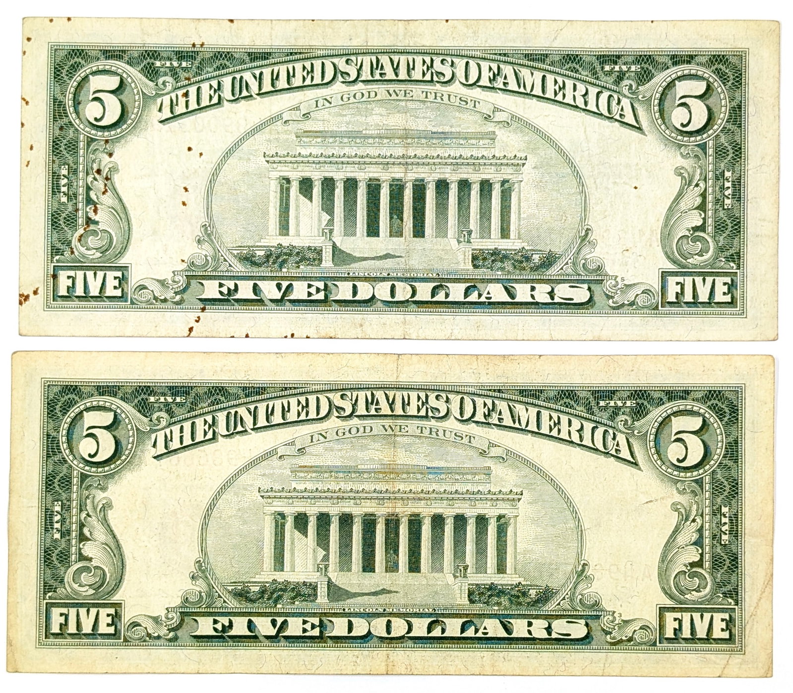 Lot of 2 1963 $5 Note - Red Seal - 2