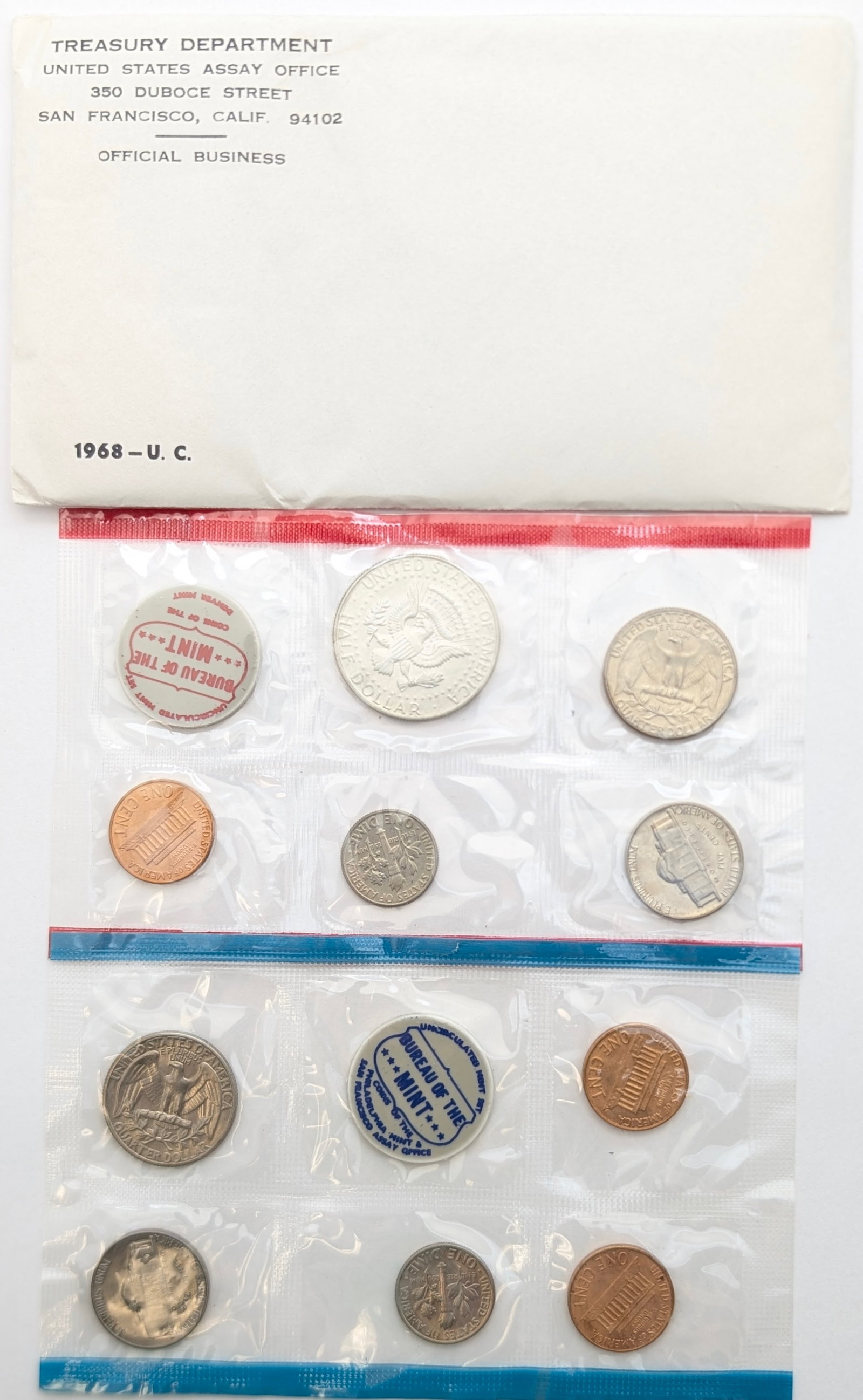 1968 US Mint Uncirculated Coin Set w/ Silver JFK Half - 2