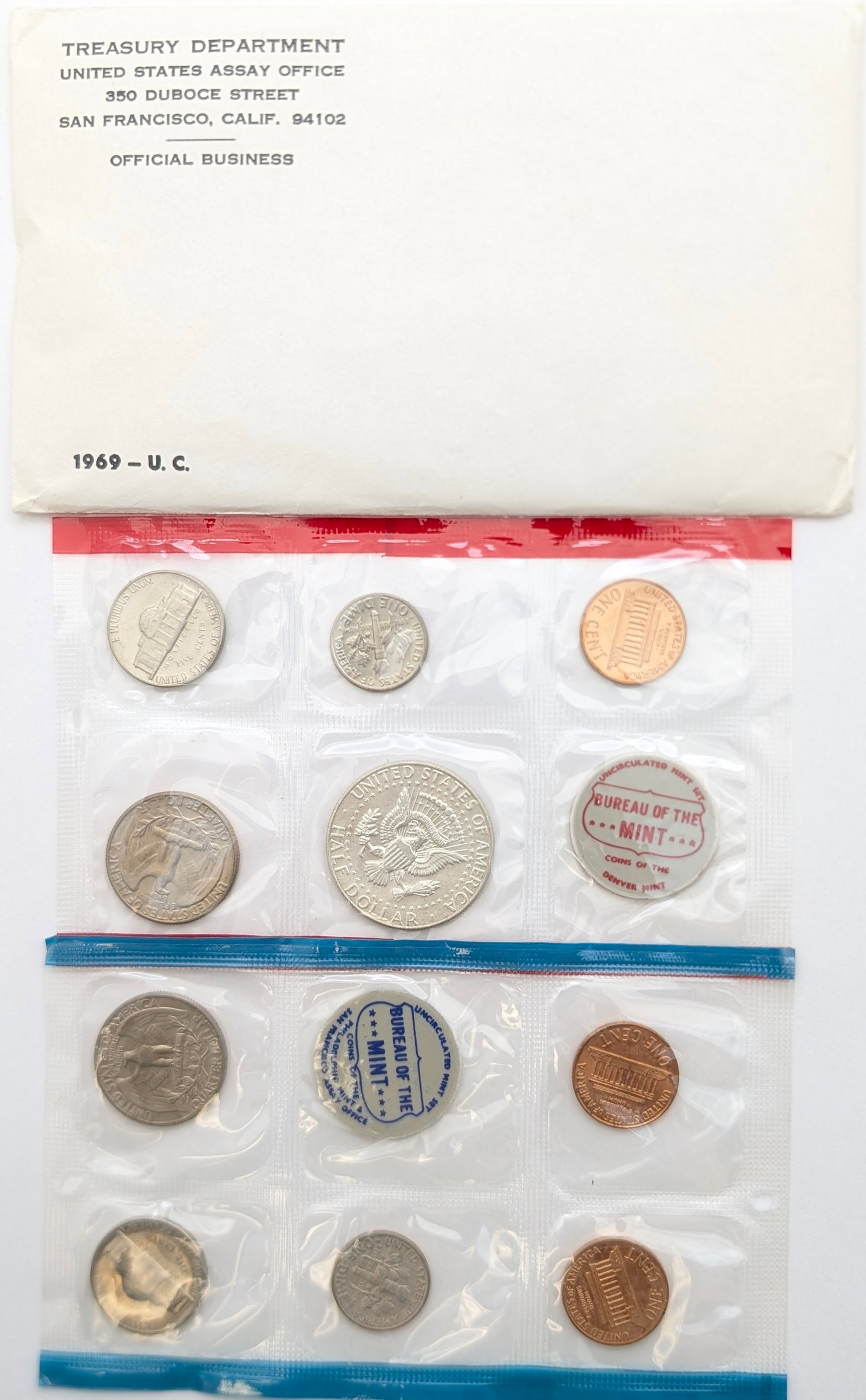 1969 US Mint Uncirculated Coin Set w/ Silver JFK Half - 2