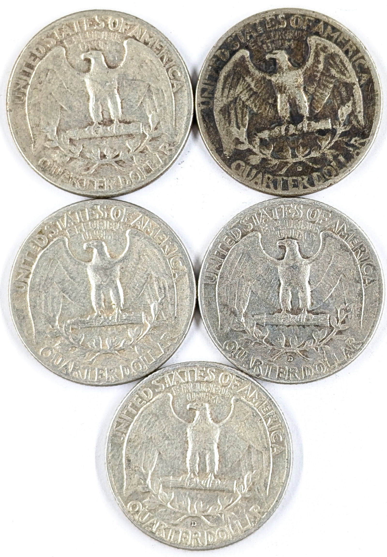 Lot of 5 Silver Washington Quarters - 1951-1959 - 2