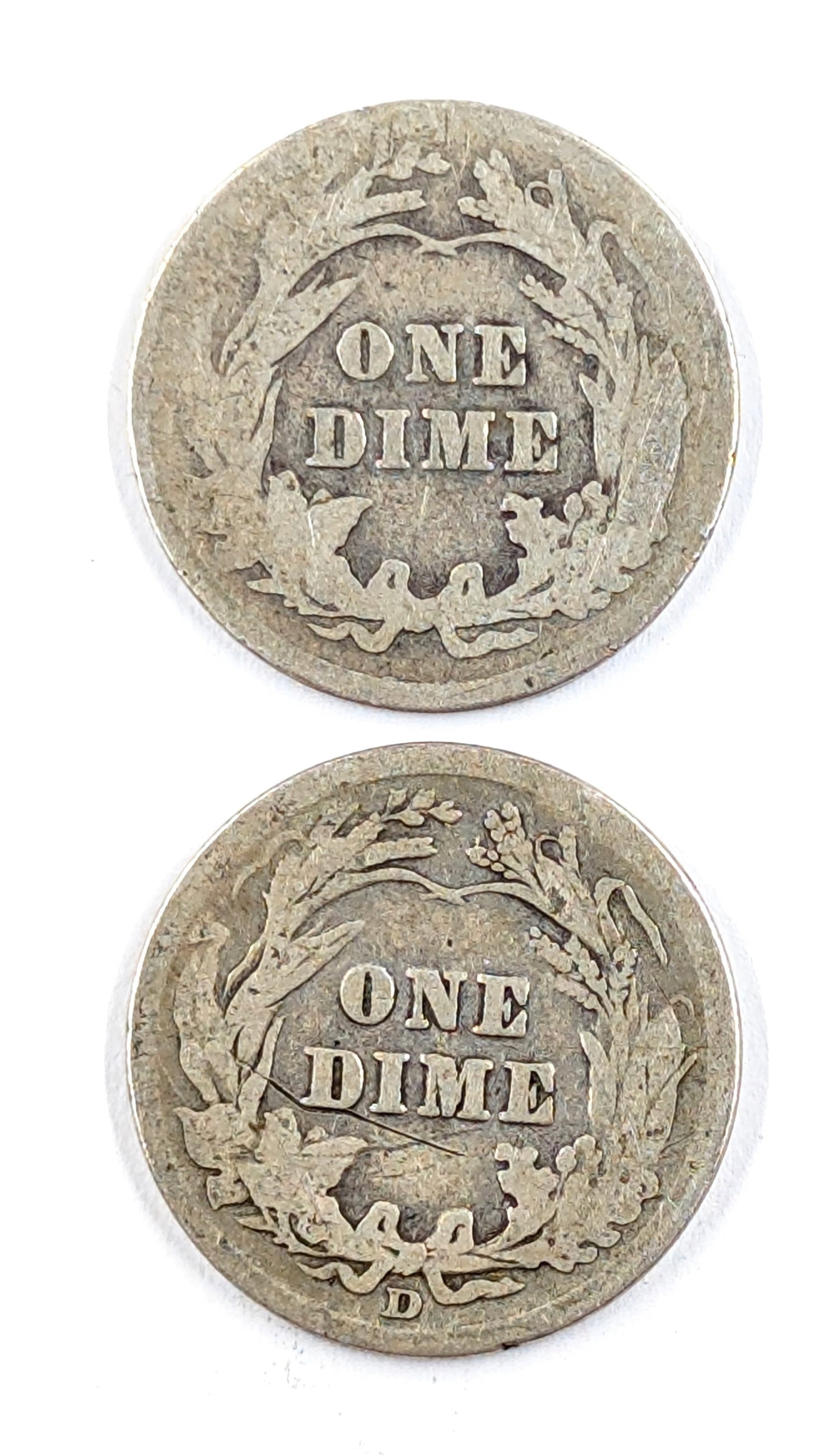 Lot of 2 Silver Barber Dimes - 1907, 1914 - 2