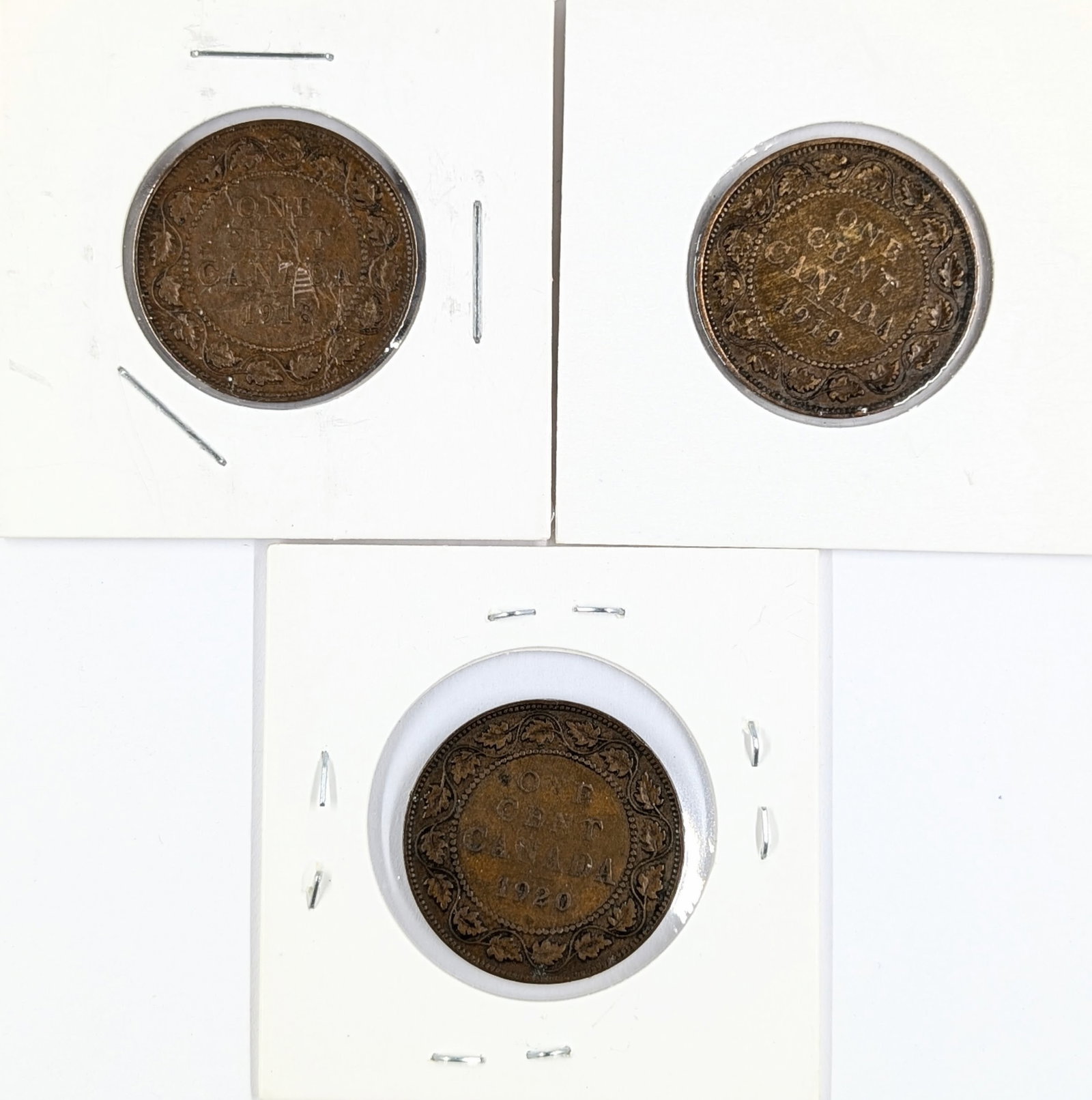 Lot of 3 Canadian Cents - 1918, 1919, 1920 - 2
