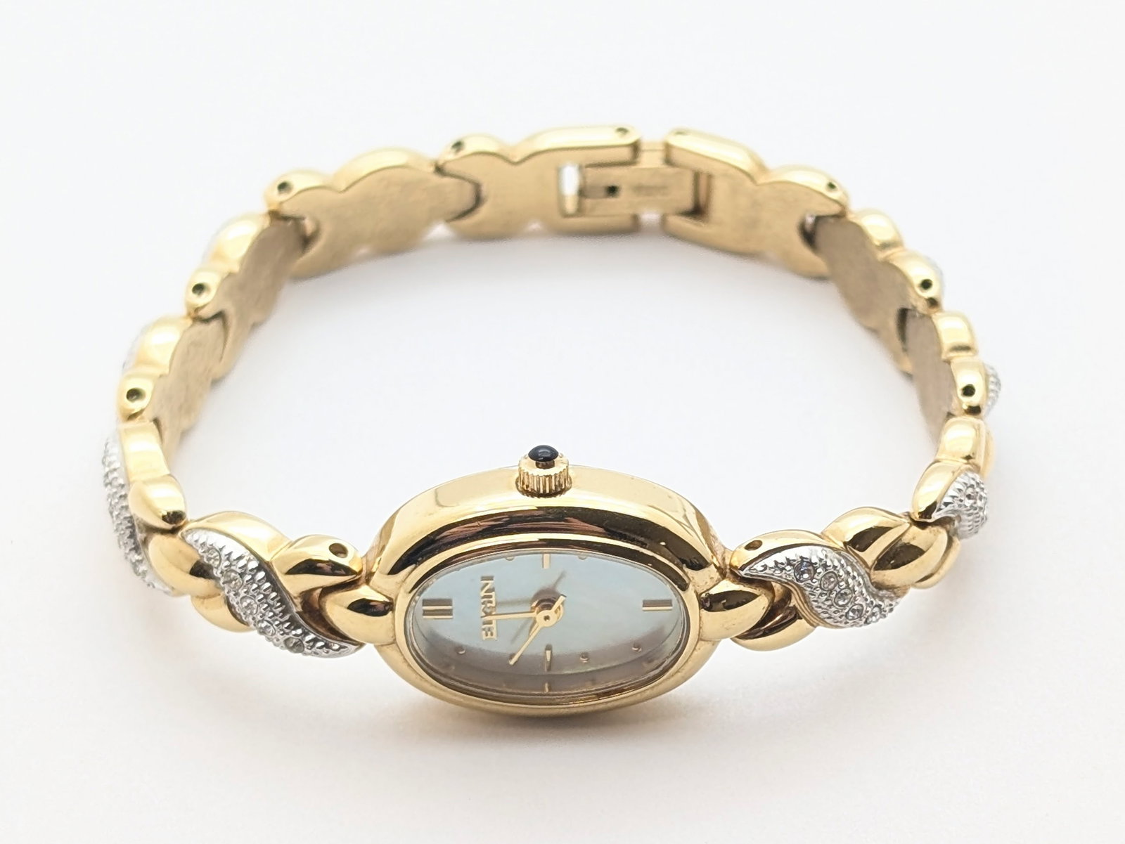 Elgin Gold-tone & Rhinestone Quartz Ladies Watch w/ Mother of Pearl Face - Runs! - 3