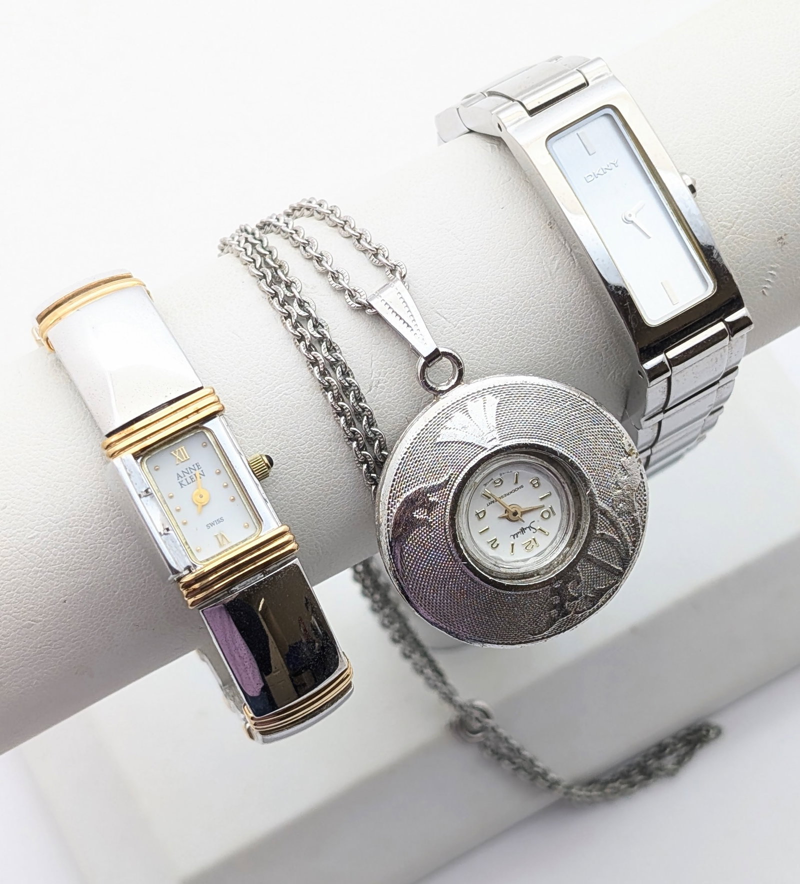 Lot of 3 Ladies Fashion Watches - Wrist & Necklace - Anne Klein, DKNY, Sheffield - Parts/repair - 2