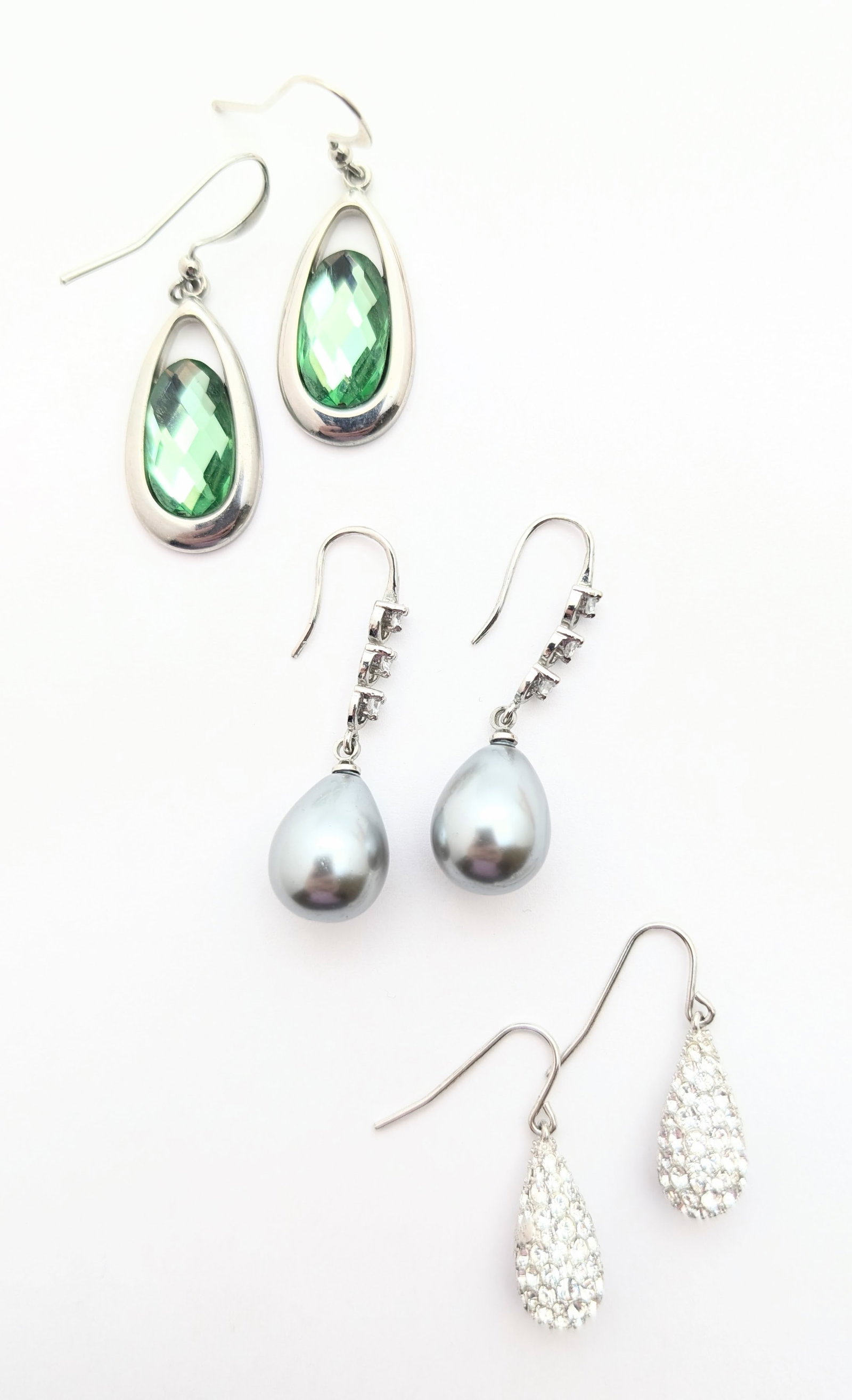 Lot of 9 Costume Earrings - Dangle, Studs, Half Hoops - 2