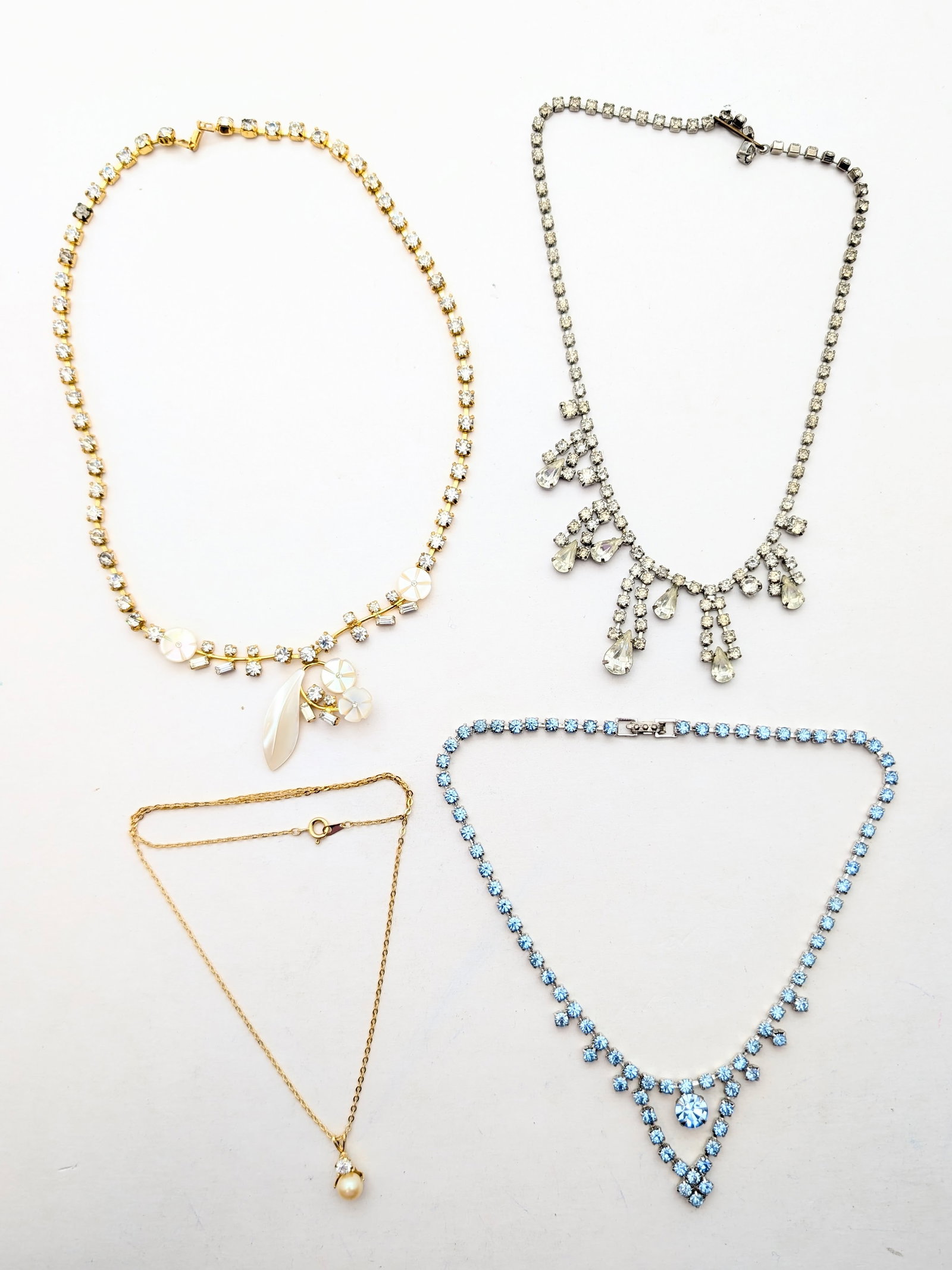 Lot of 4 Costume Ladies Necklaces - Rhinestone & Faux Pearl - 2