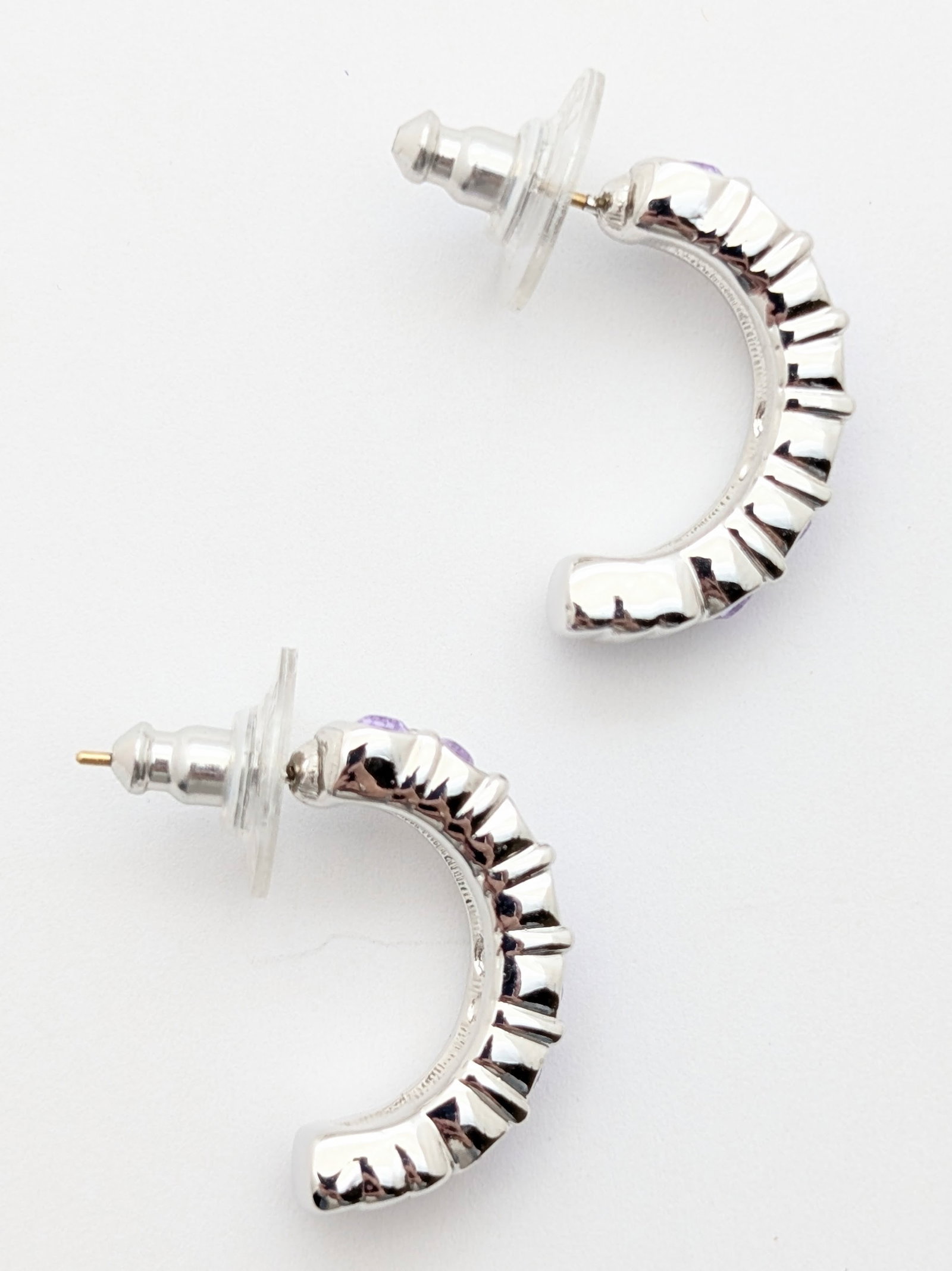 Swarovski Lavender Crystal Half Hoop Earrings w/ 14K Gold Posts - 2