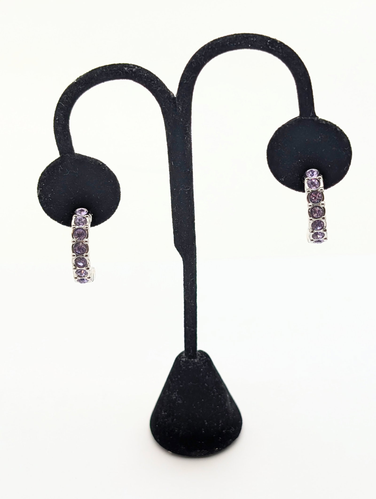 Swarovski Lavender Crystal Half Hoop Earrings w/ 14K Gold Posts - 3