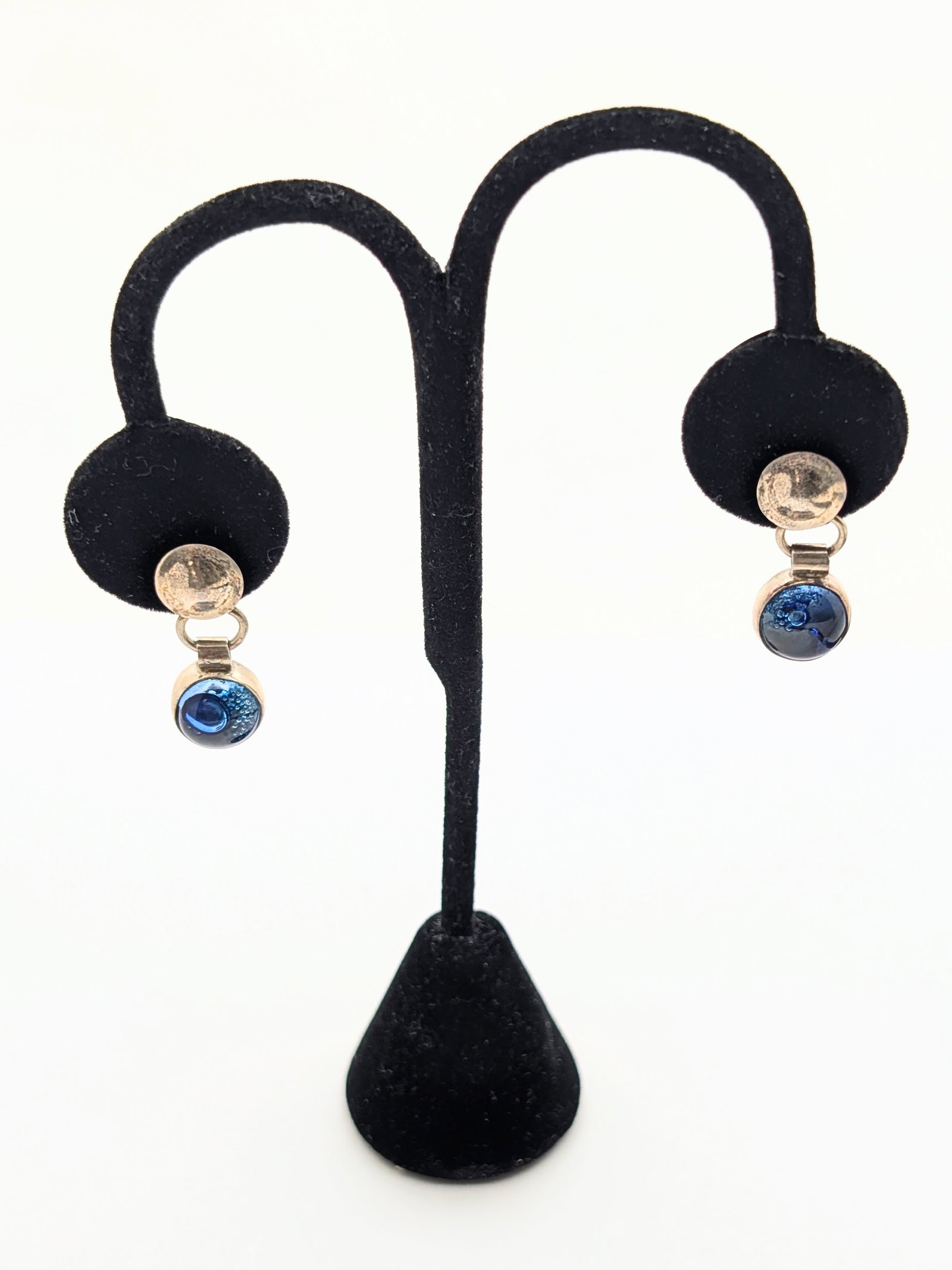 Mexican Sterling Silver Blue Dangle Earrings - 2