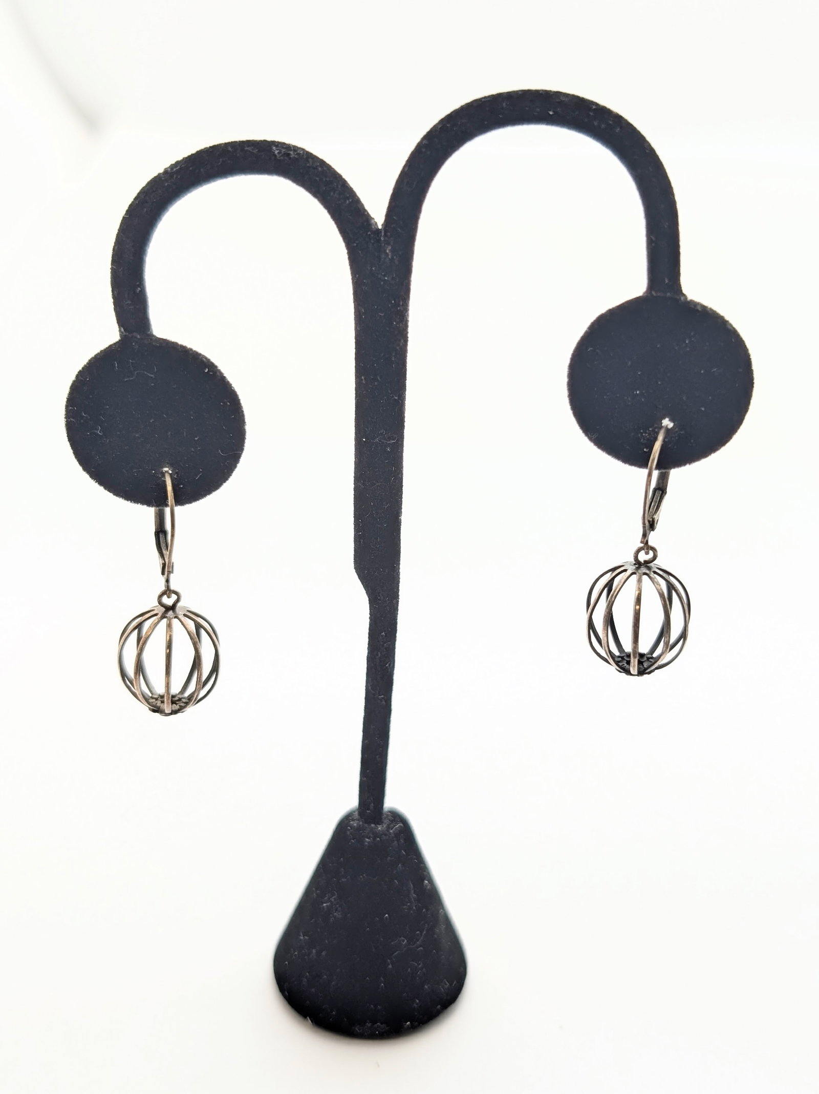 Sterling Silver Cage Orb Earrings - 2
