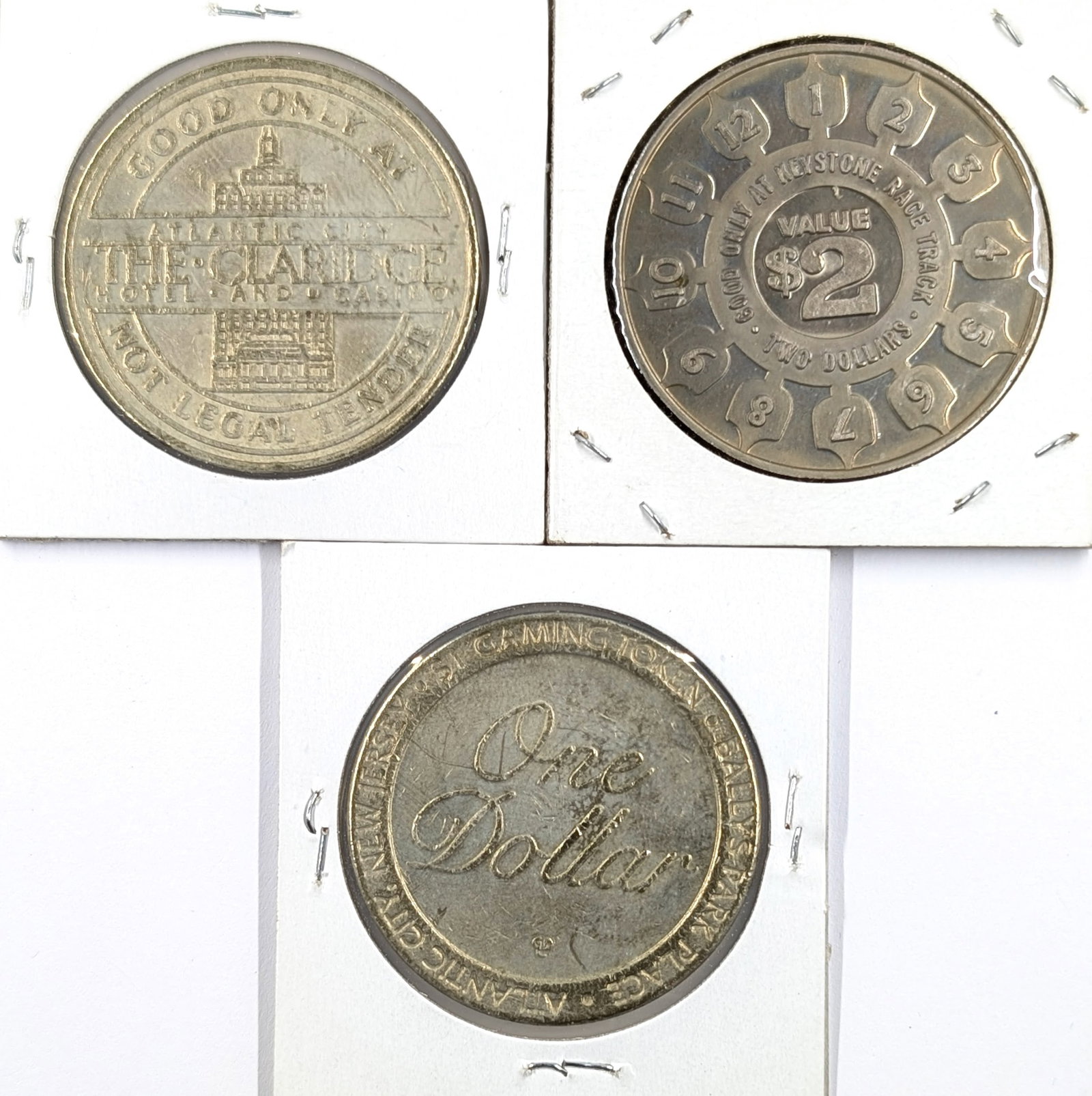 Lot of 3 Casino Tokens - Claridge, Keystone Race Track, Bally's - 2
