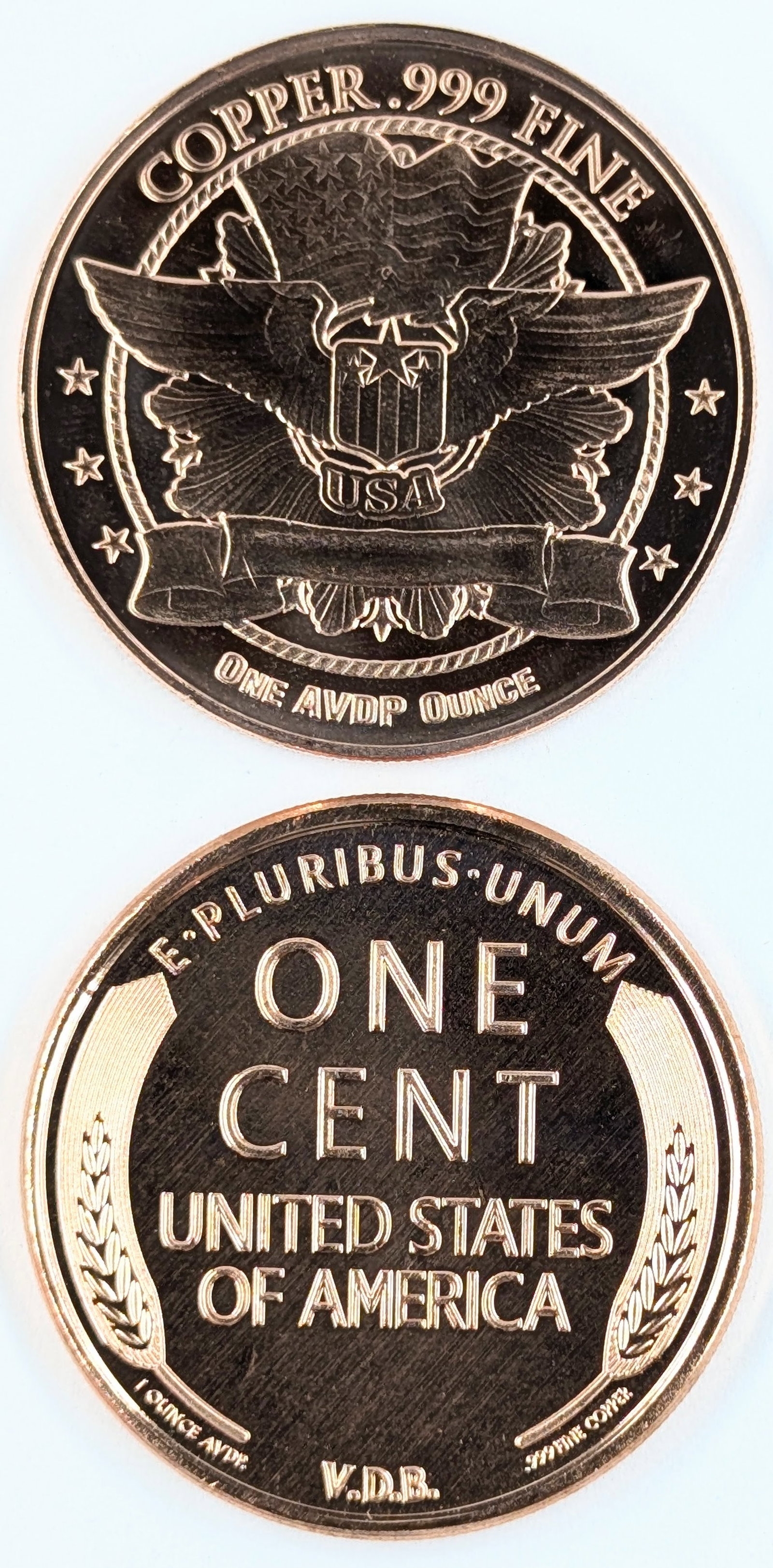 Lot of 2 - 1 Ounce (each) Fine .999 Copper Rounds - Liberty & Lincoln - 2