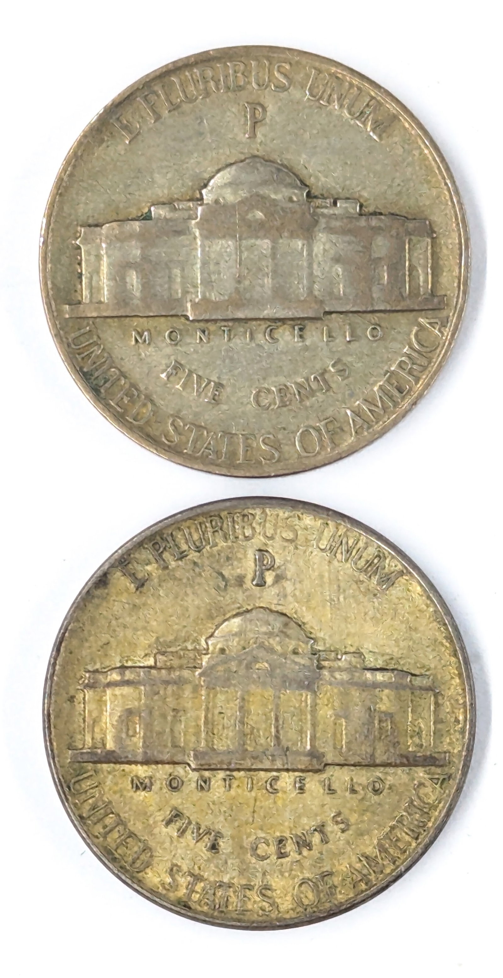Lot of 2 Silver War Nickels - 1943-P, 1945-P - 2