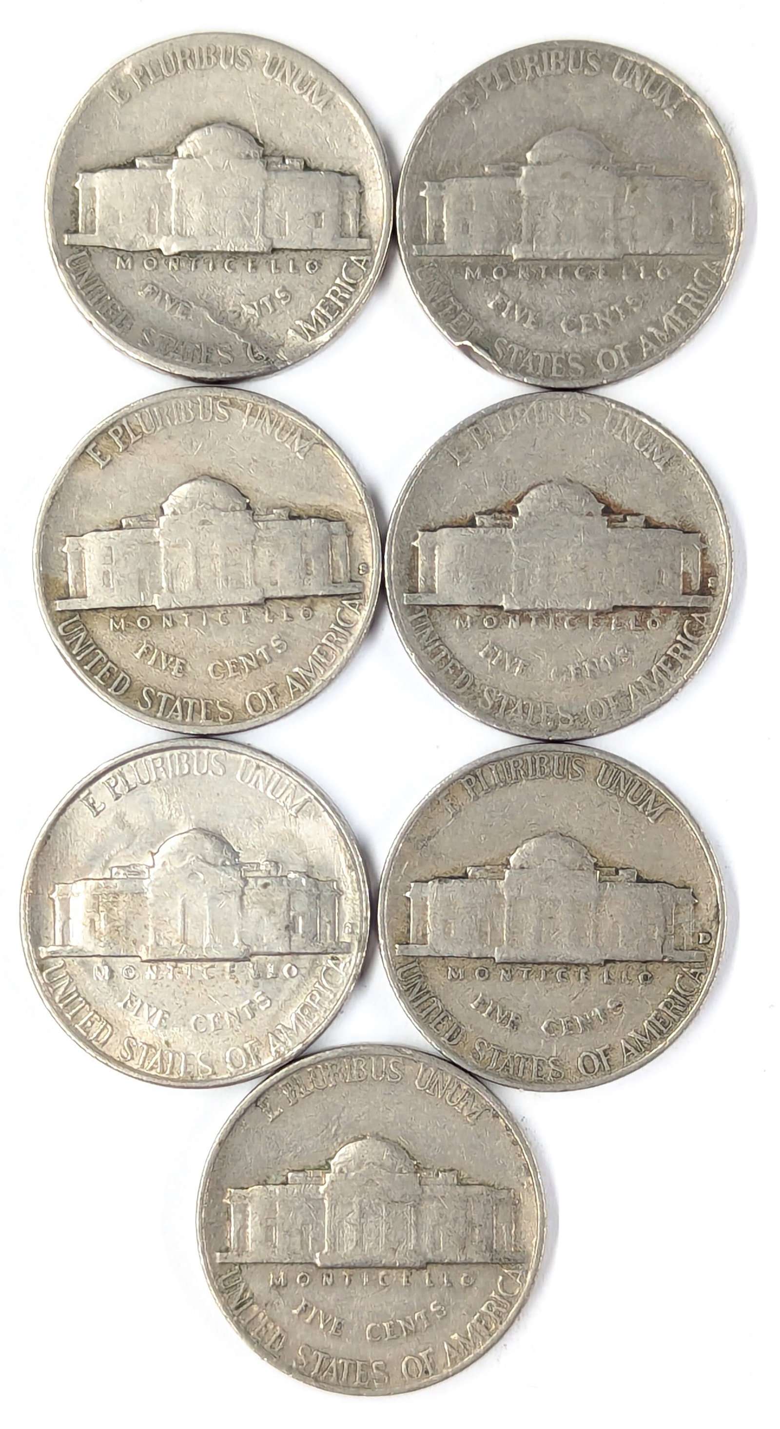 Lot of 7 Jefferson Nickels - 1939-1942 - 2